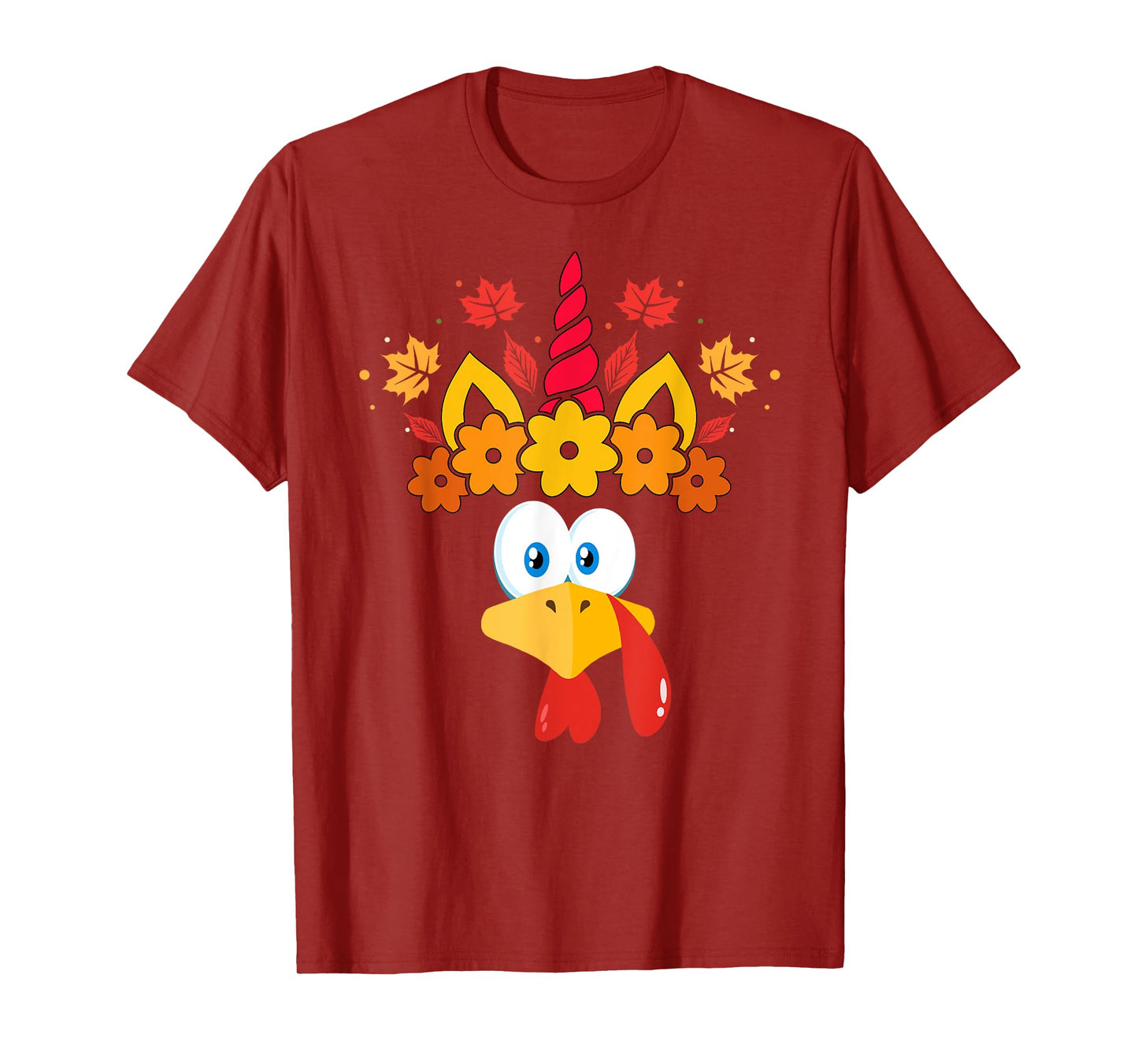 Funny Turkey Unicorn Face Girls Thanksgiving Kids T-Shirt