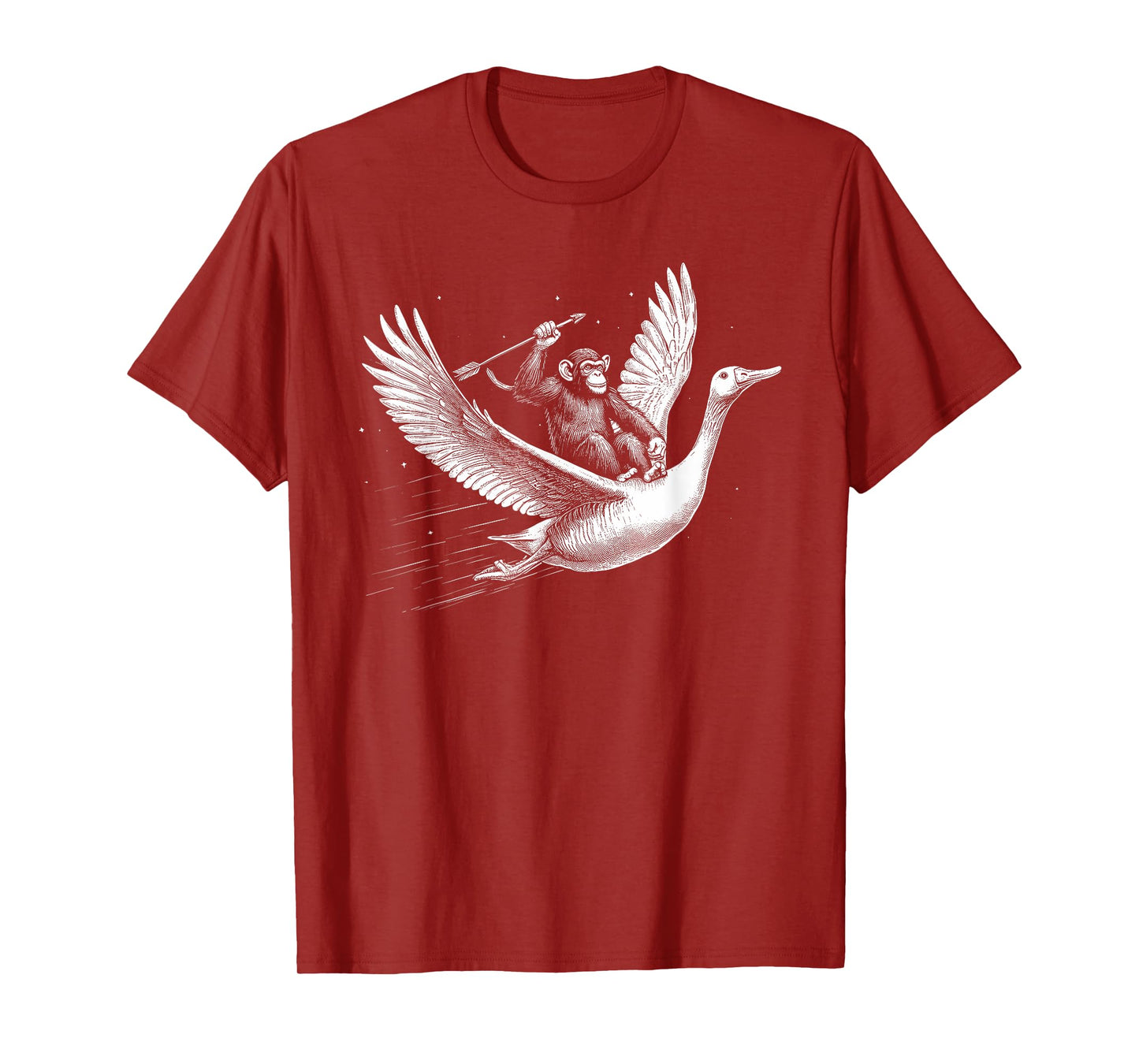 Monkey Riding Goose with Spear Surreal Art T-Shirt