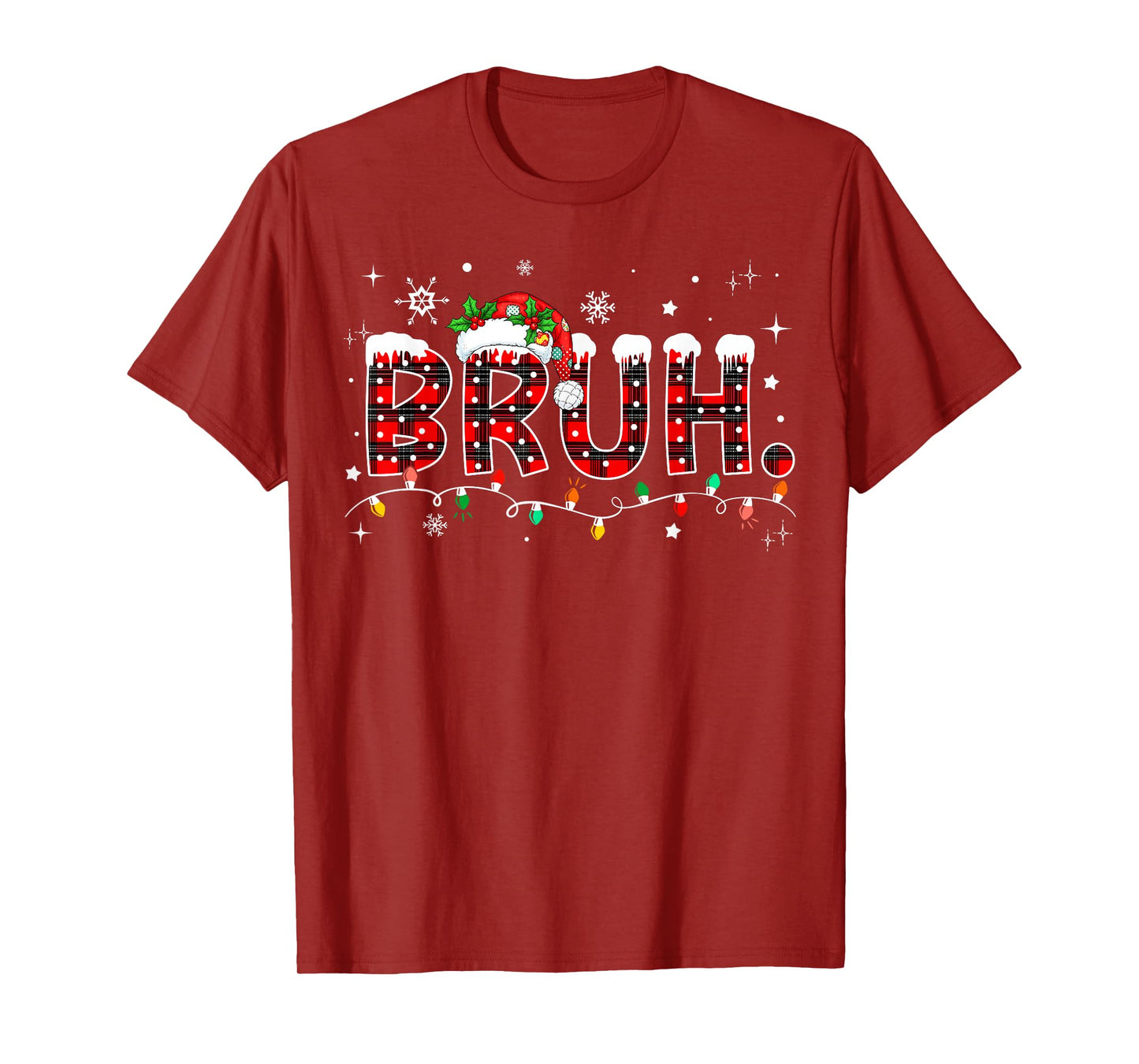 Bruh Funny Christmas Red Plaid Teens Boys Kids Xmas Pajamas T-Shirt