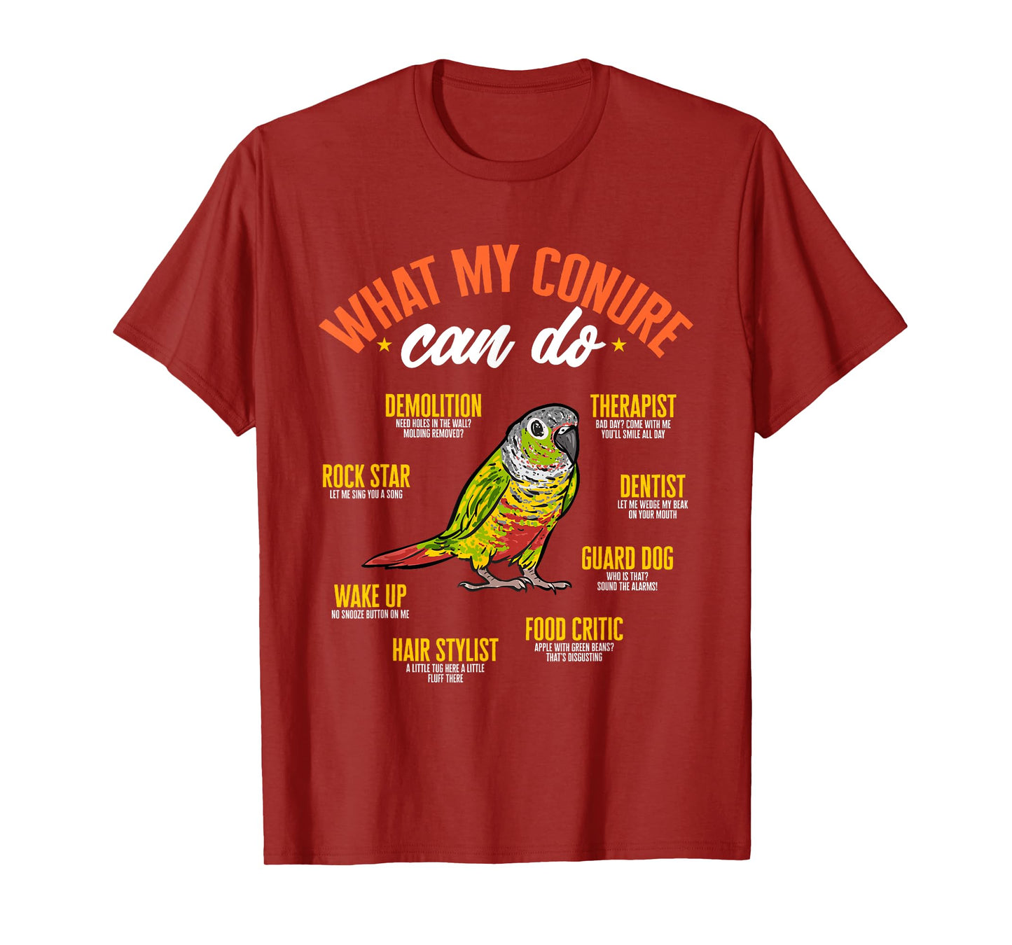 Green Cheek Conure What My Conure Can Do Parrot Bird Conure T-Shirt, Black