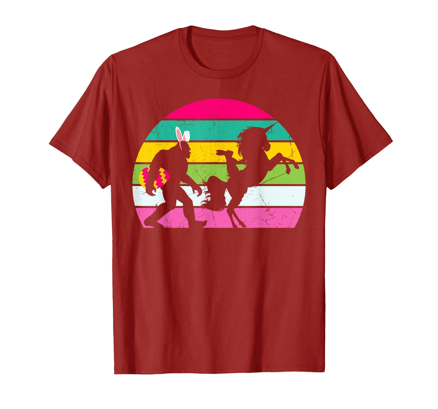 Bigfoot Unicorn Easter Bunny Retro Colorful Sunset Funny T-Shirt