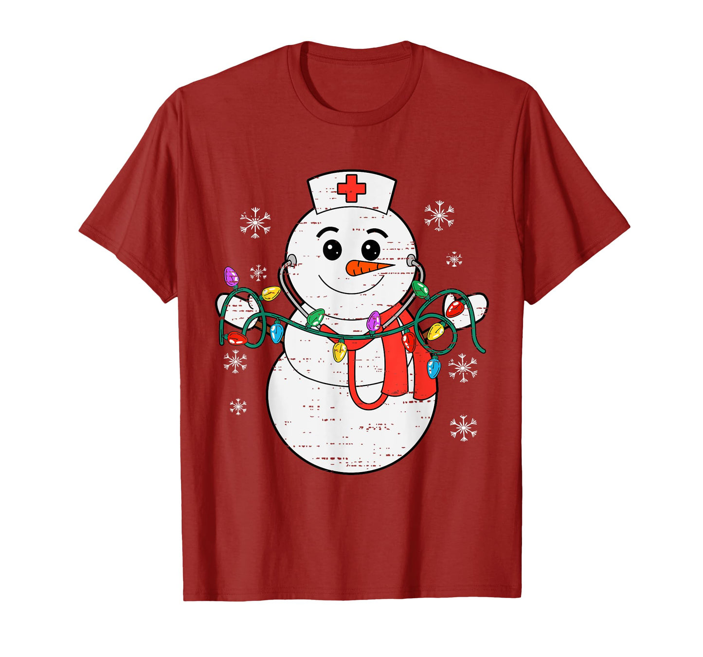 Snowman Nurse Christmas Stethoscope Xmas Scrub Top Women T-Shirt
