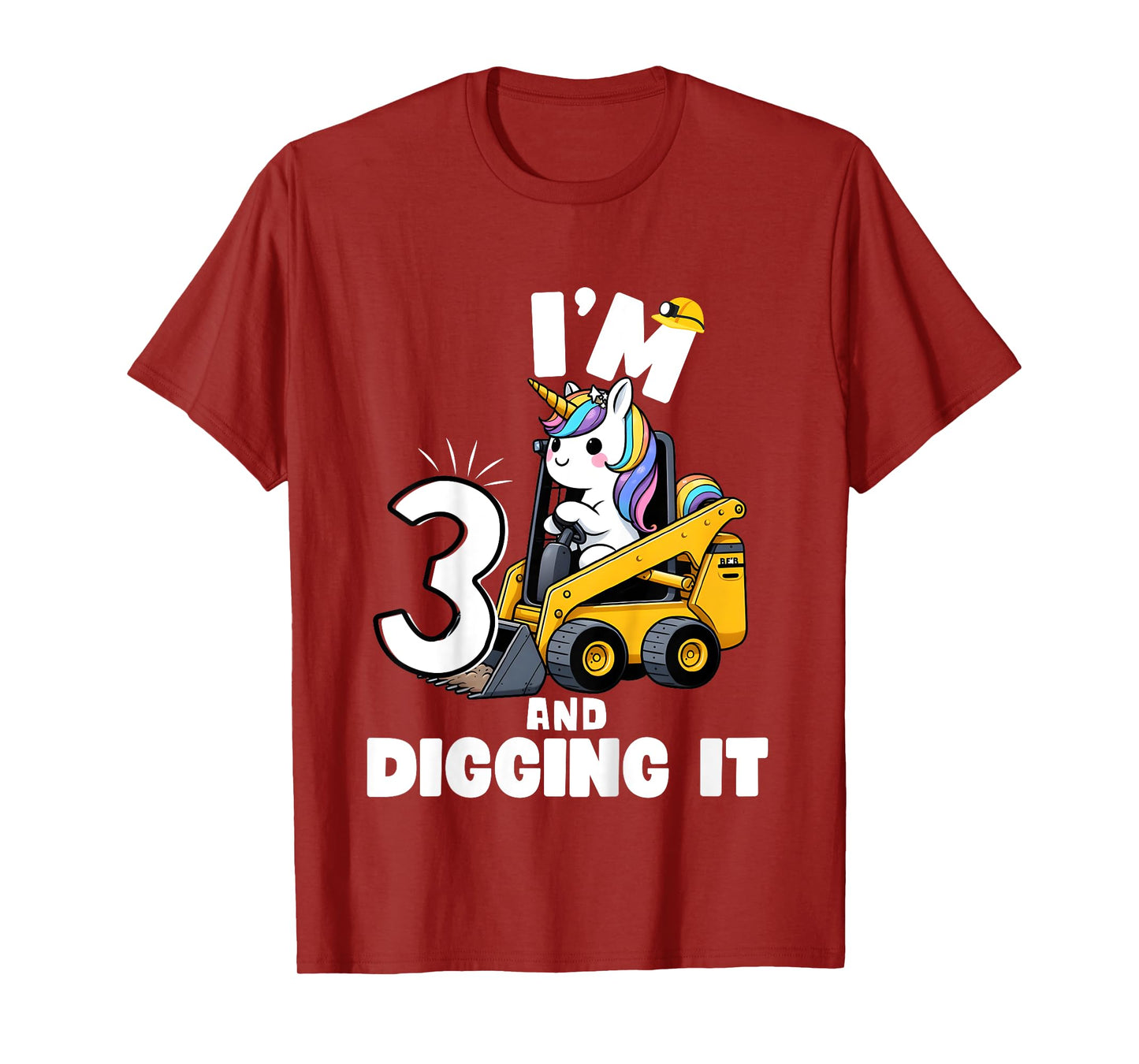I'm 3 And Digging It 3rd Birthday Unicorn Construction T-Shirt