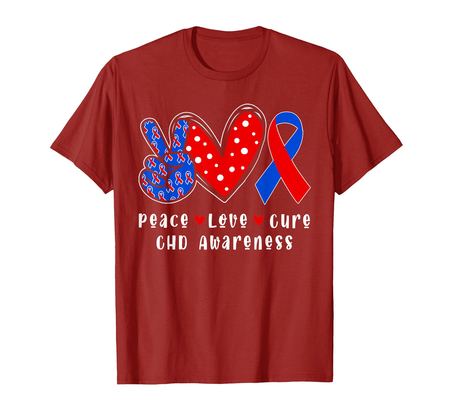 Peace Love Cure CHD Congenital Heart Defect Awareness Ribbon T-Shirt