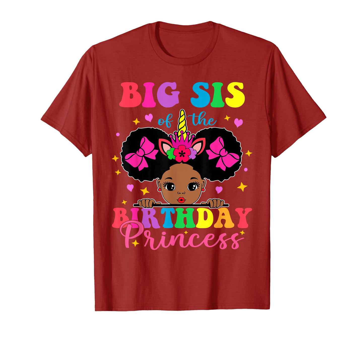 Big Sister of The Birthday Girl Princess Afro Melanin T-Shirt