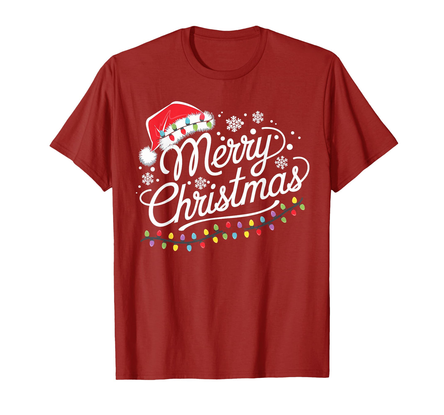 Merry Christmas Lights Red Santa Hat Xmas Family Men Women T-Shirt