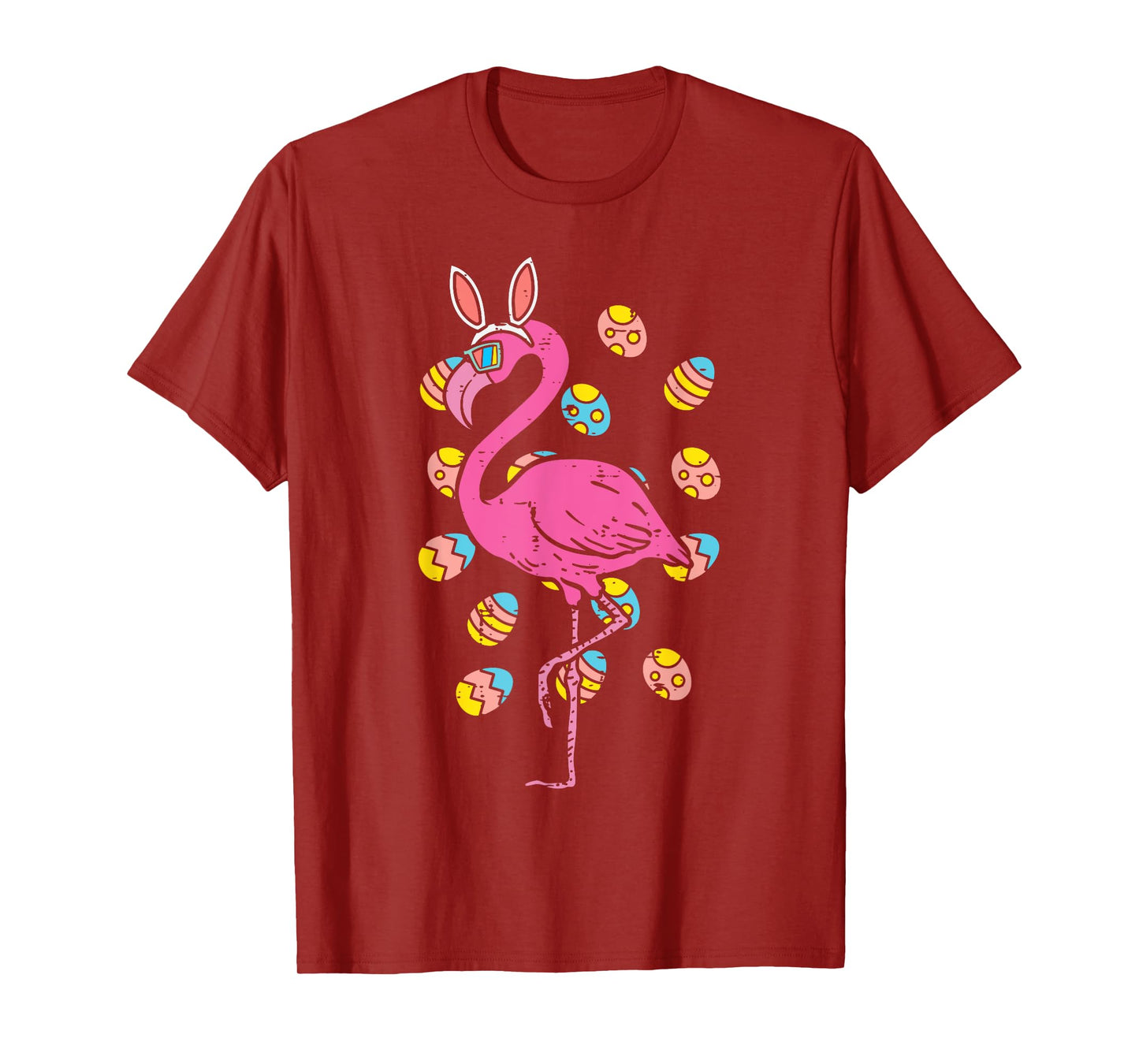 Flamingo Bunny Ears Glasses Eggs Easter Bird Animal Women T-Shirt