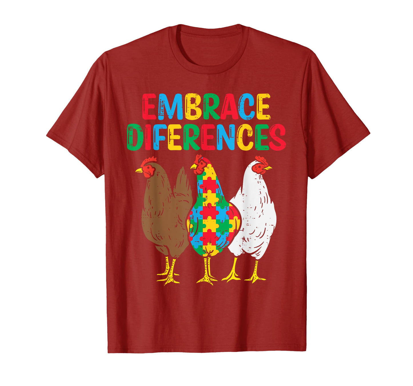 Embrace Differences Chicken Puzzle Autism Awareness Animal T-Shirt