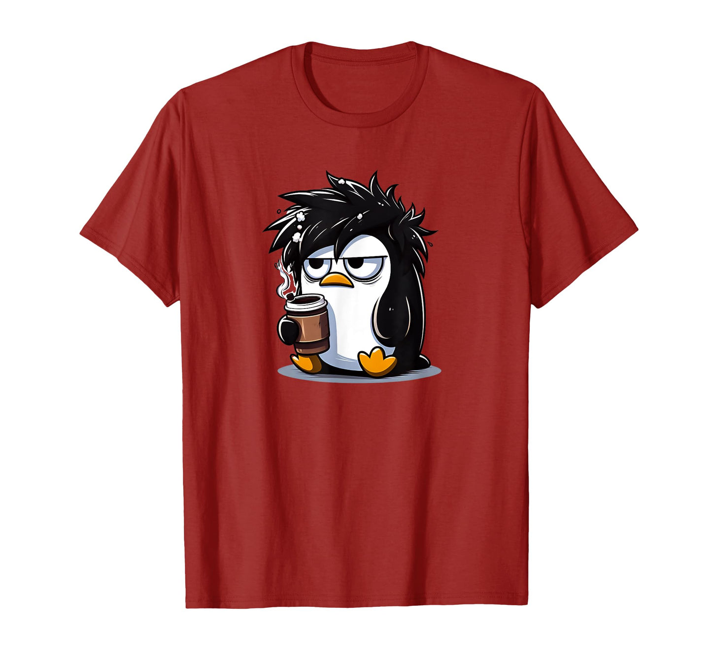 Funny Linux Tux Penguin Coffee Cartoon Grumpy Stressed T-Shirt