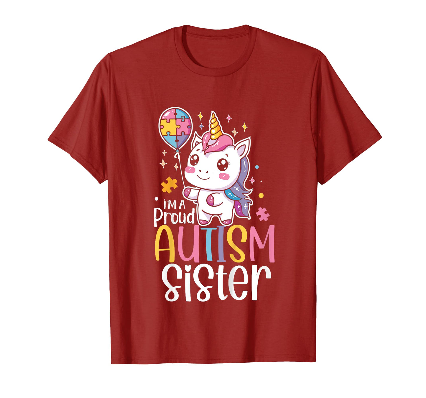 Kids Proud Autism Sister Awareness Cute Unicorn Puzzle Girls T-Shirt