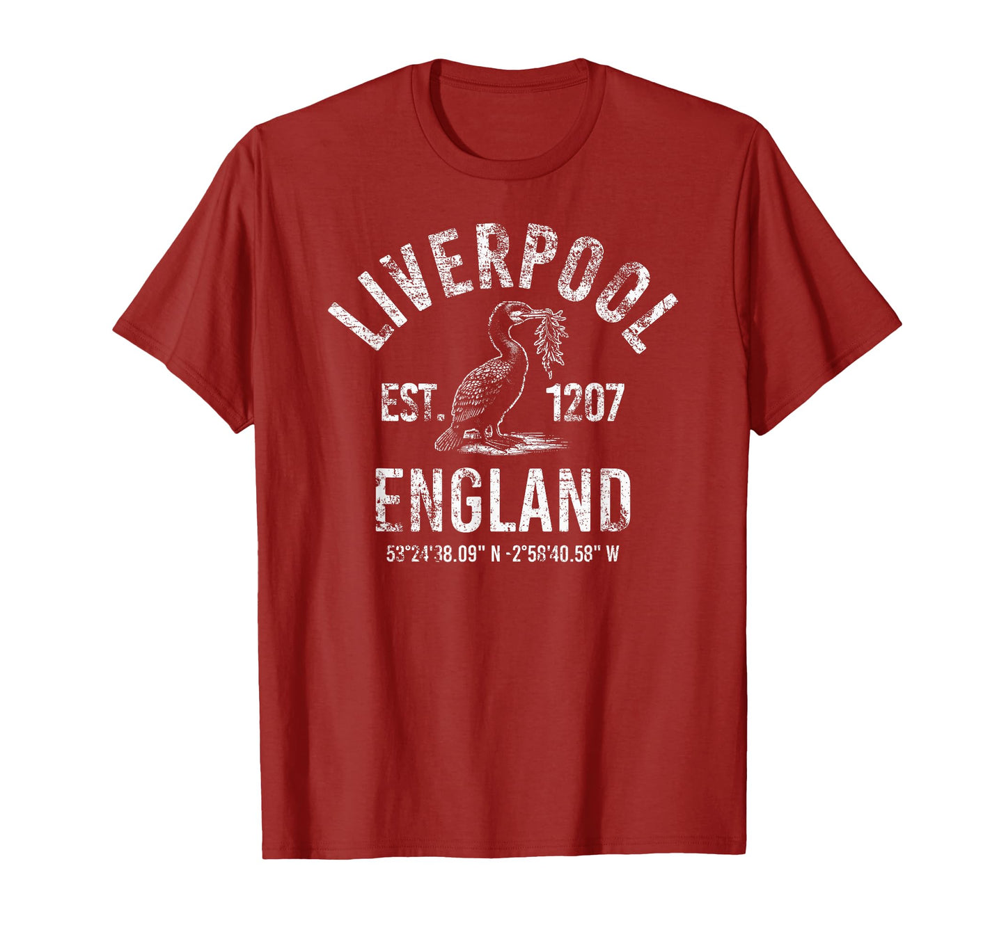 Liverpool England 1207 with Coordinates White Distressed T-Shirt