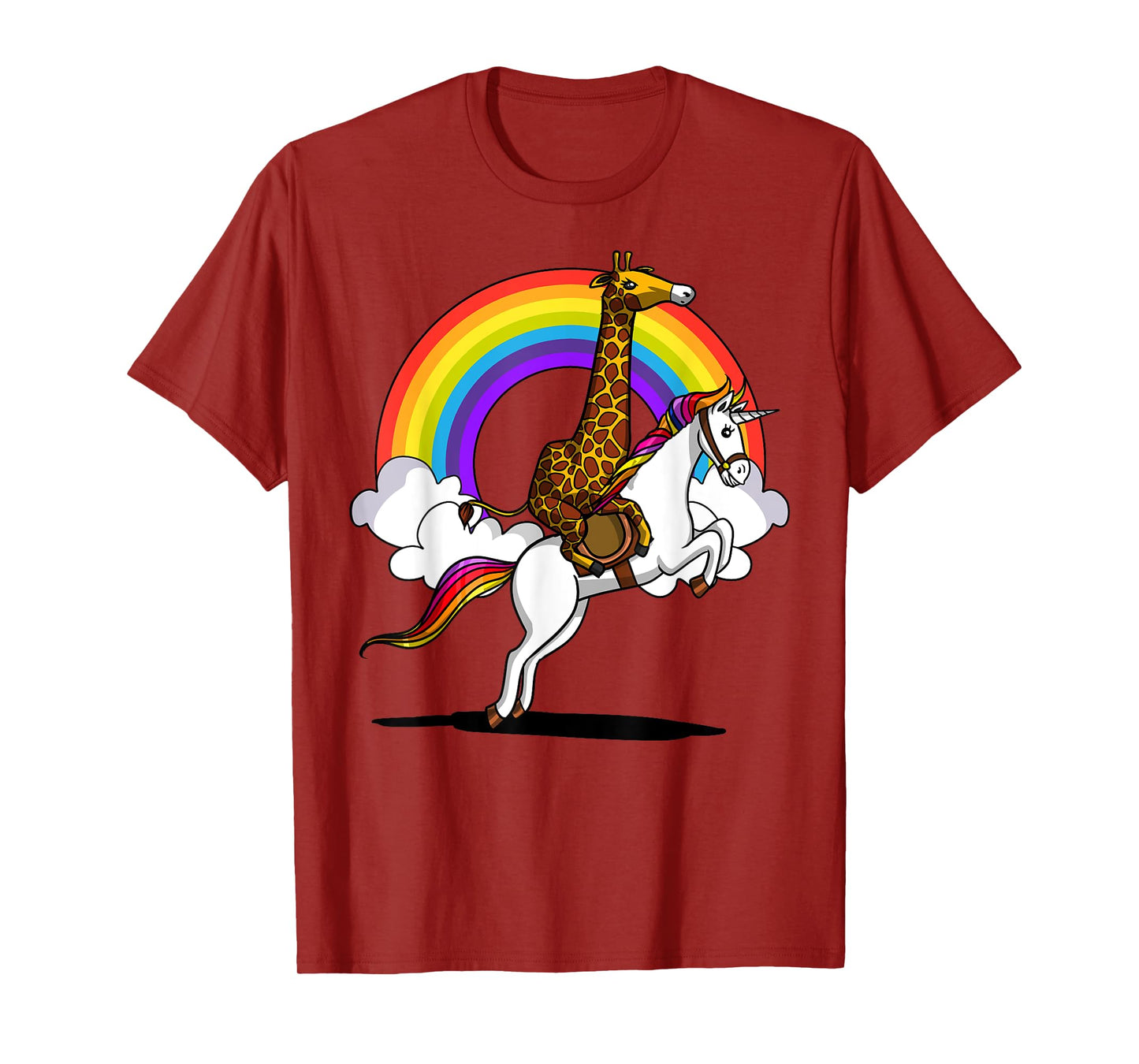 Giraffe Riding Unicorn Magical Rainbow Funny Boys Girls Kids T-Shirt