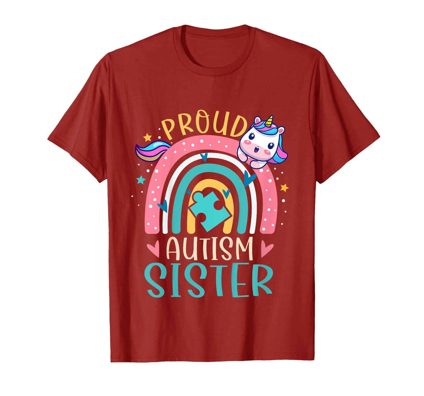 Kids Proud Autism Sister Awareness Cute Unicorn Rainbow Girls T-Shirt