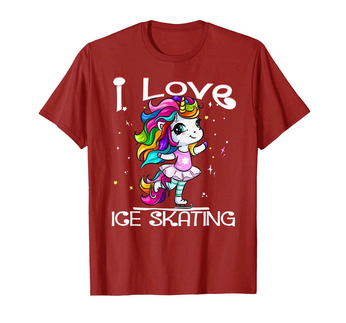 Ice Dancing Cute I Love Ice Skating Rainbow Unicorn Girl T-Shirt