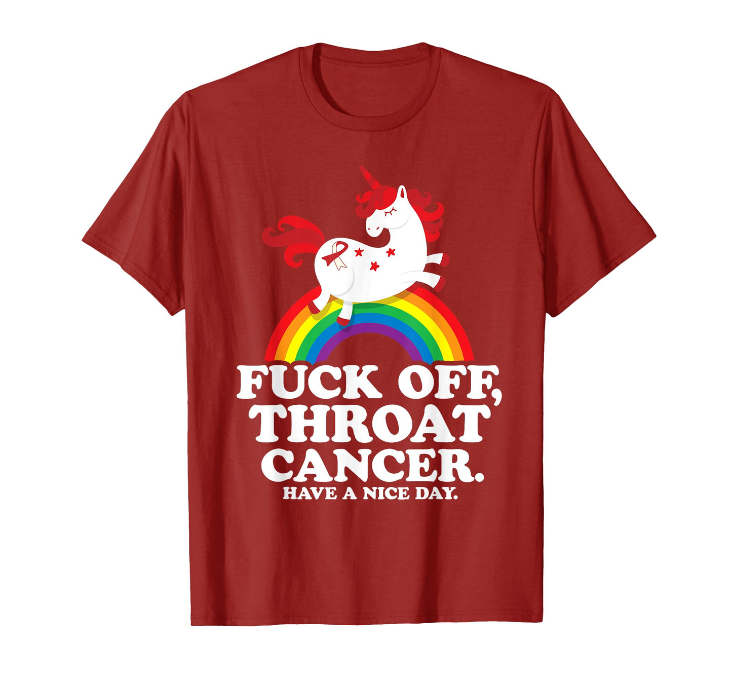 Fuck Off Throat Cancer Funny Survivor Quote Unicorn Rainbow T-Shirt