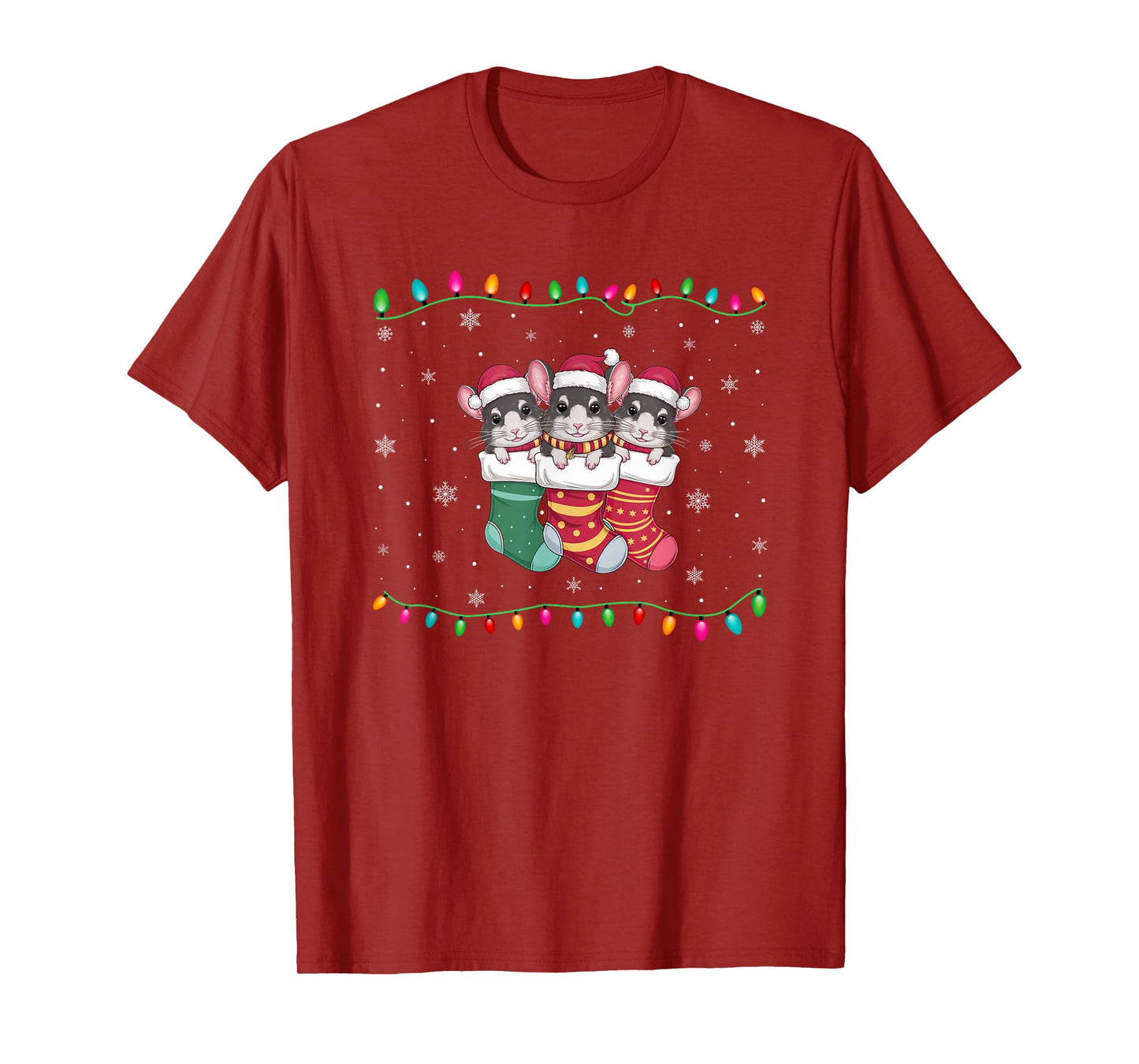 Xmas Tree Lights Funny Chinchilla in Christmas Socks T-Shirt