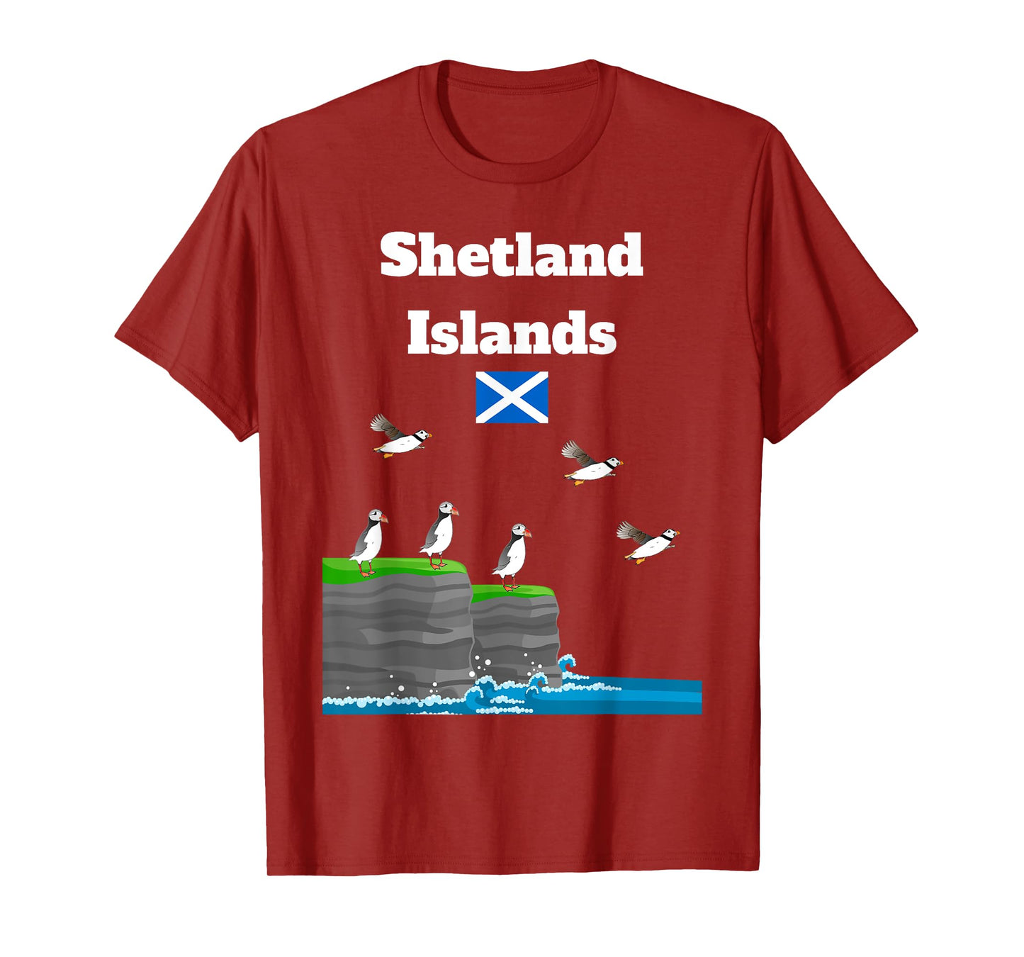 Shetland Islands Puffin Colony on Sea Cliffs Scottish trip T-Shirt