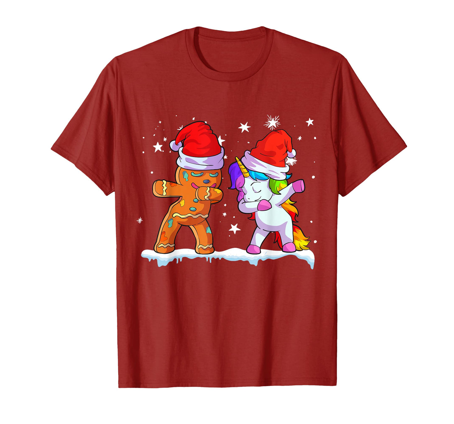 Unicorn Christmas Shirt Girl Women Santa Hat Gingerbread Man T-Shirt