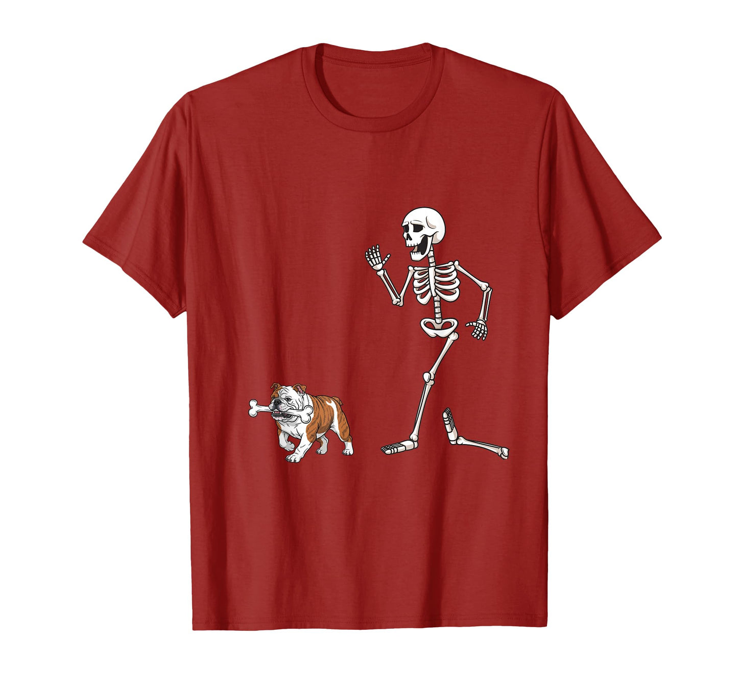 Funny Halloween Bulldog and Skeleton T-Shirt