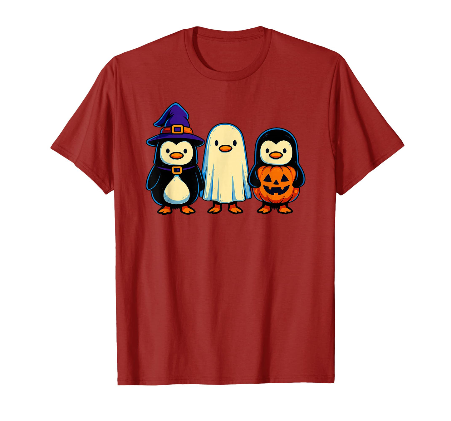 Penguin Witch Ghost Pumpkin Men Women Kids Funny Halloween T-Shirt