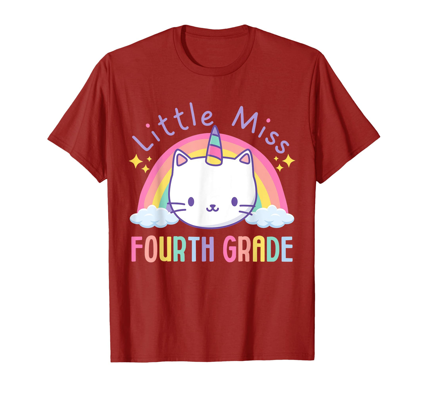 Little Miss Fourth Grade Caticorn Rainbow Unicorn Cat School T-Shirt