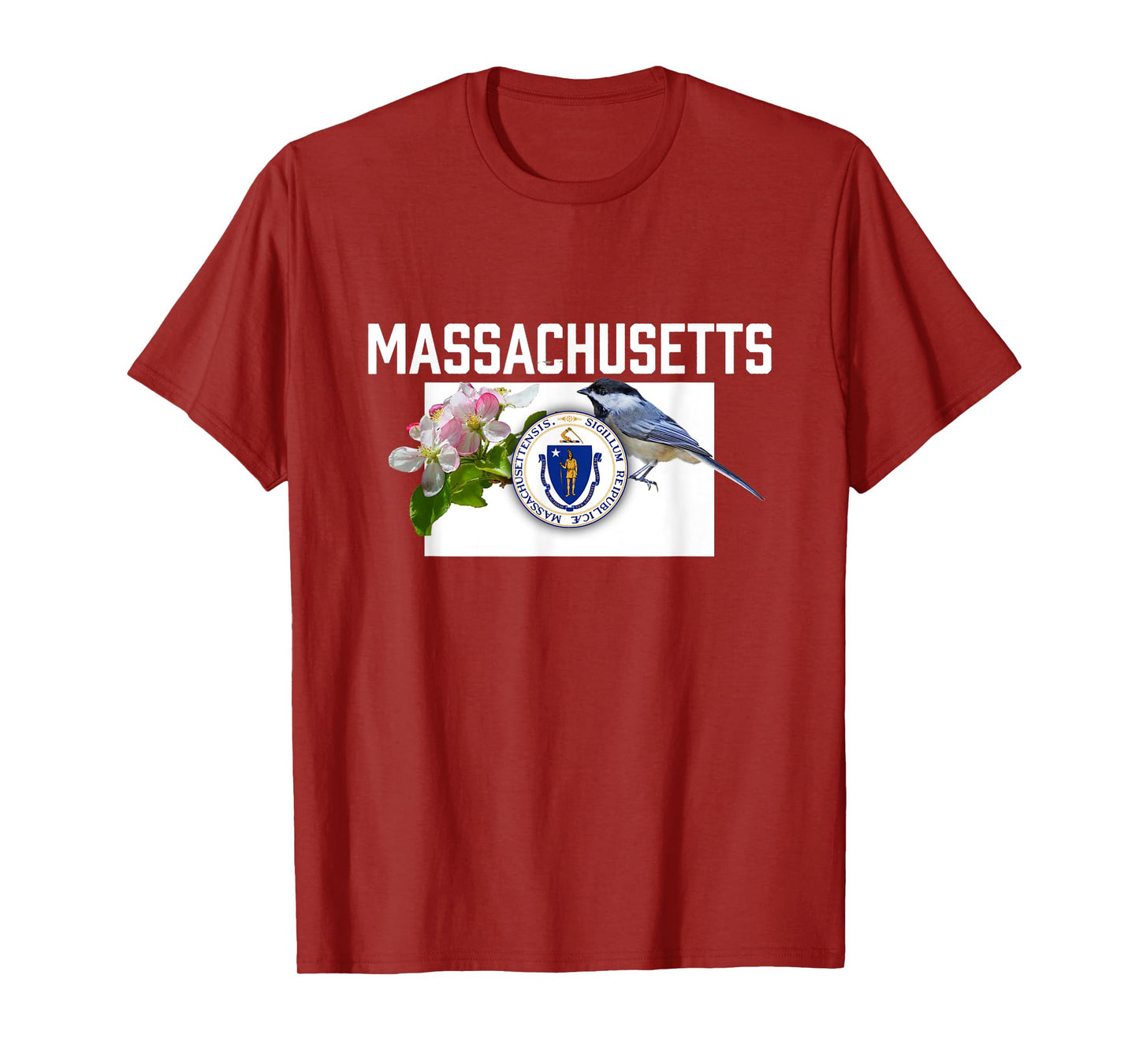 Massachusetts US State Flag With State Bird & Flower T-Shirt T-Shirt