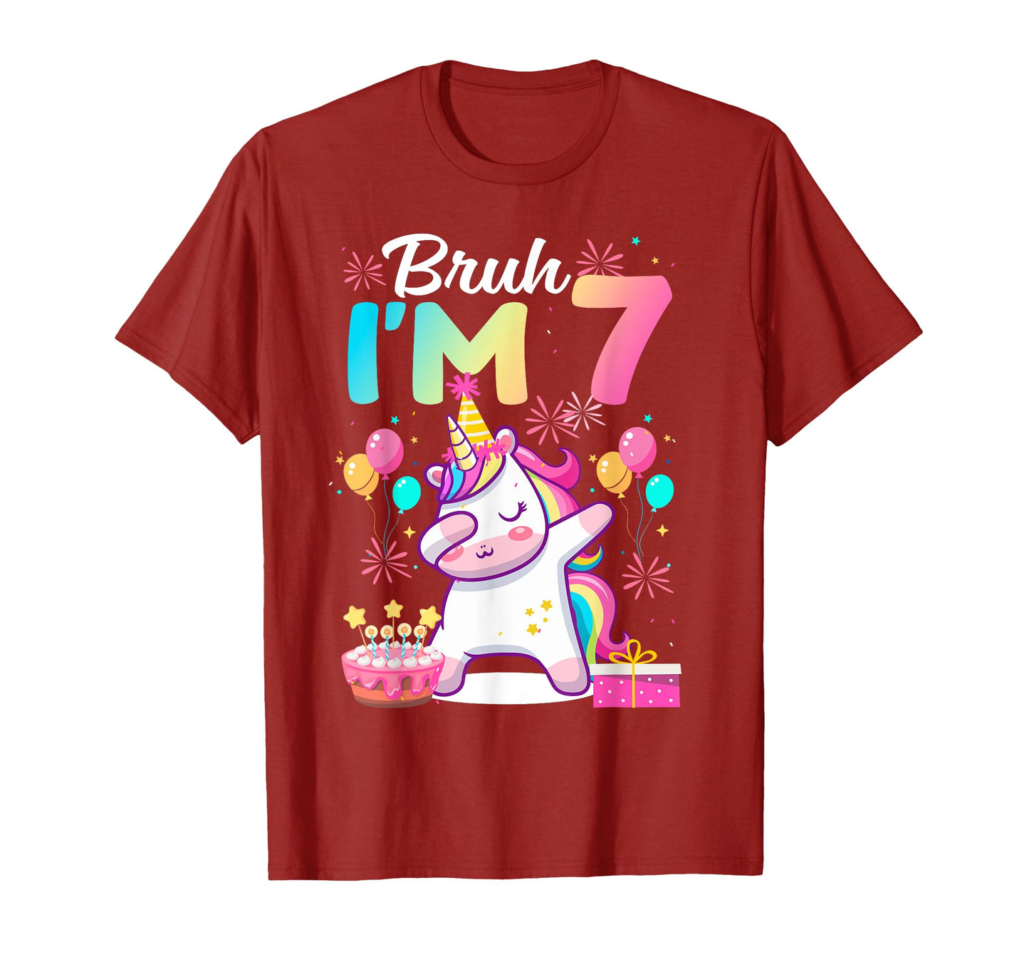 Bruh I'm 7 Years Old Girl 7th Birthday Dabbing Unicorn T-Shirt
