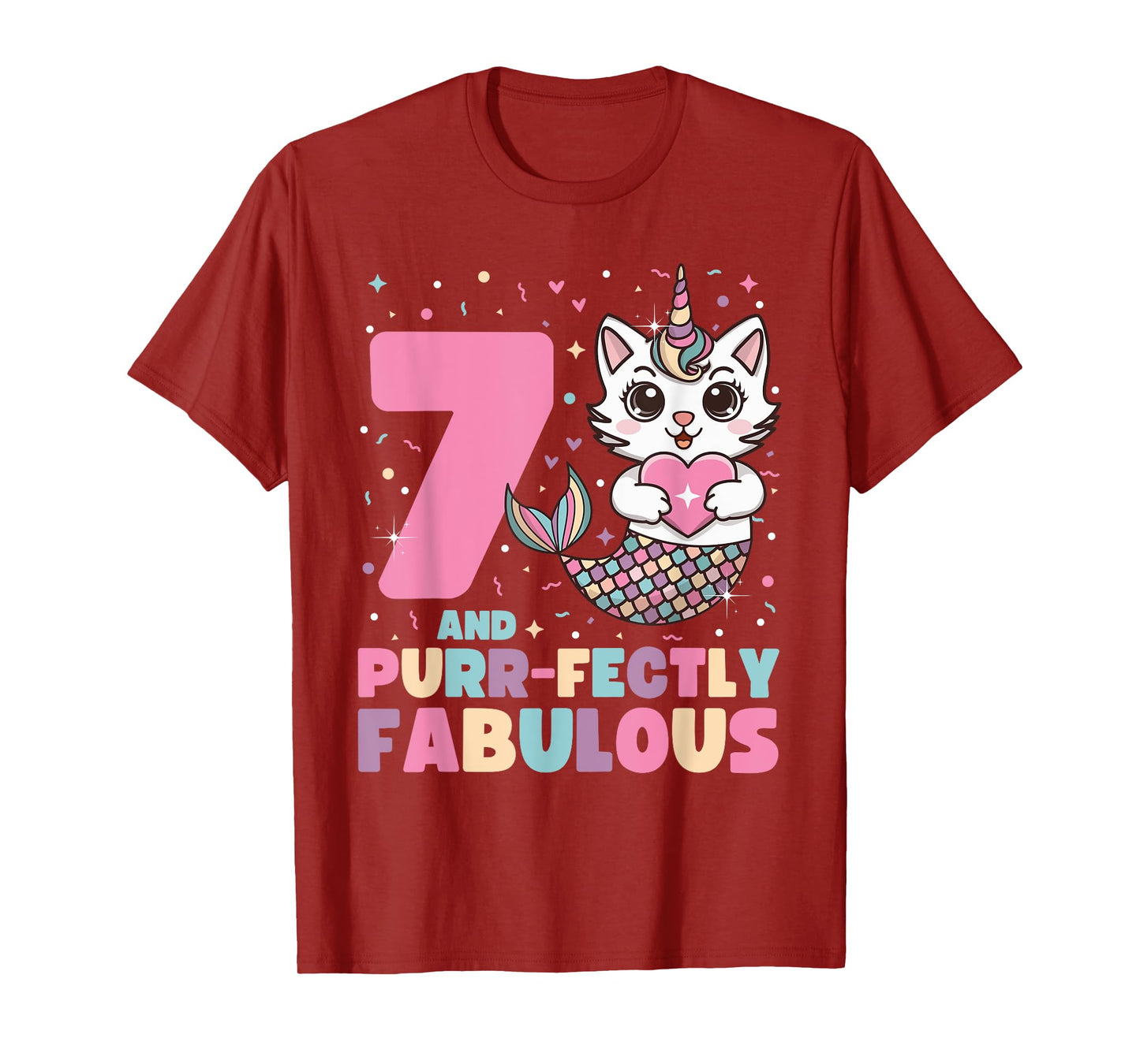7th Birthday 7 Years Old Mermaid Unicorn Cat Girls Unicorn T-Shirt