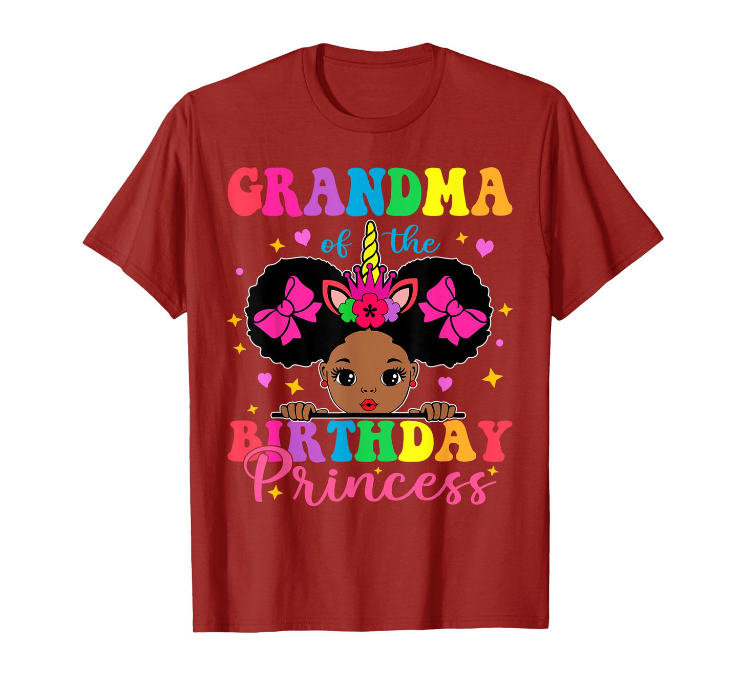 Grandma of The Birthday Girl Princess Afro Melanin Unicorn T-Shirt