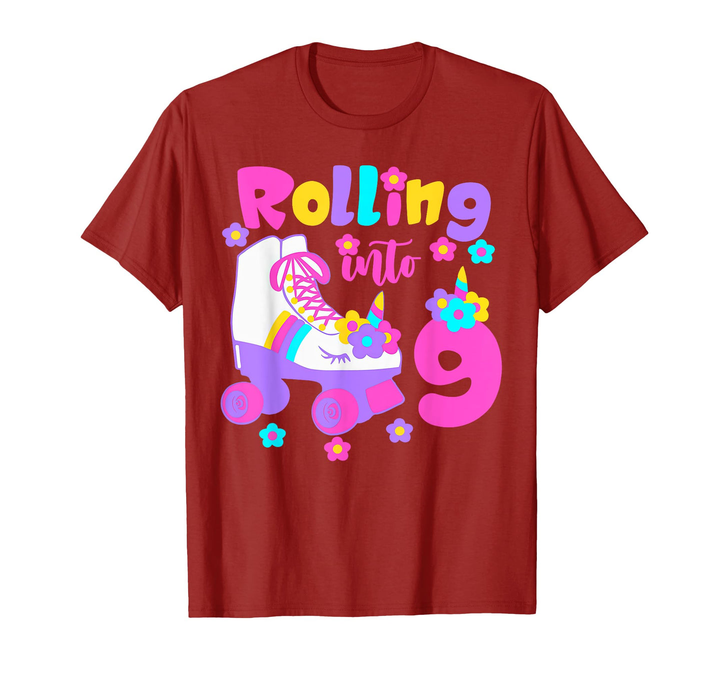 Rolling Into 9 Years Old Roller Skating Girl 9th Birthday T-Shirt