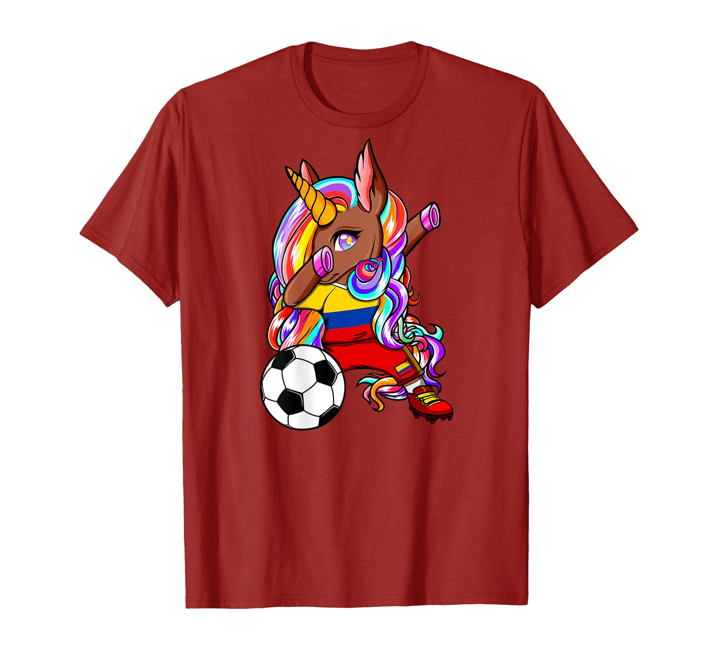 Dabbing Brown Skin Unicorn Colombia Soccer Lovers Football T-Shirt