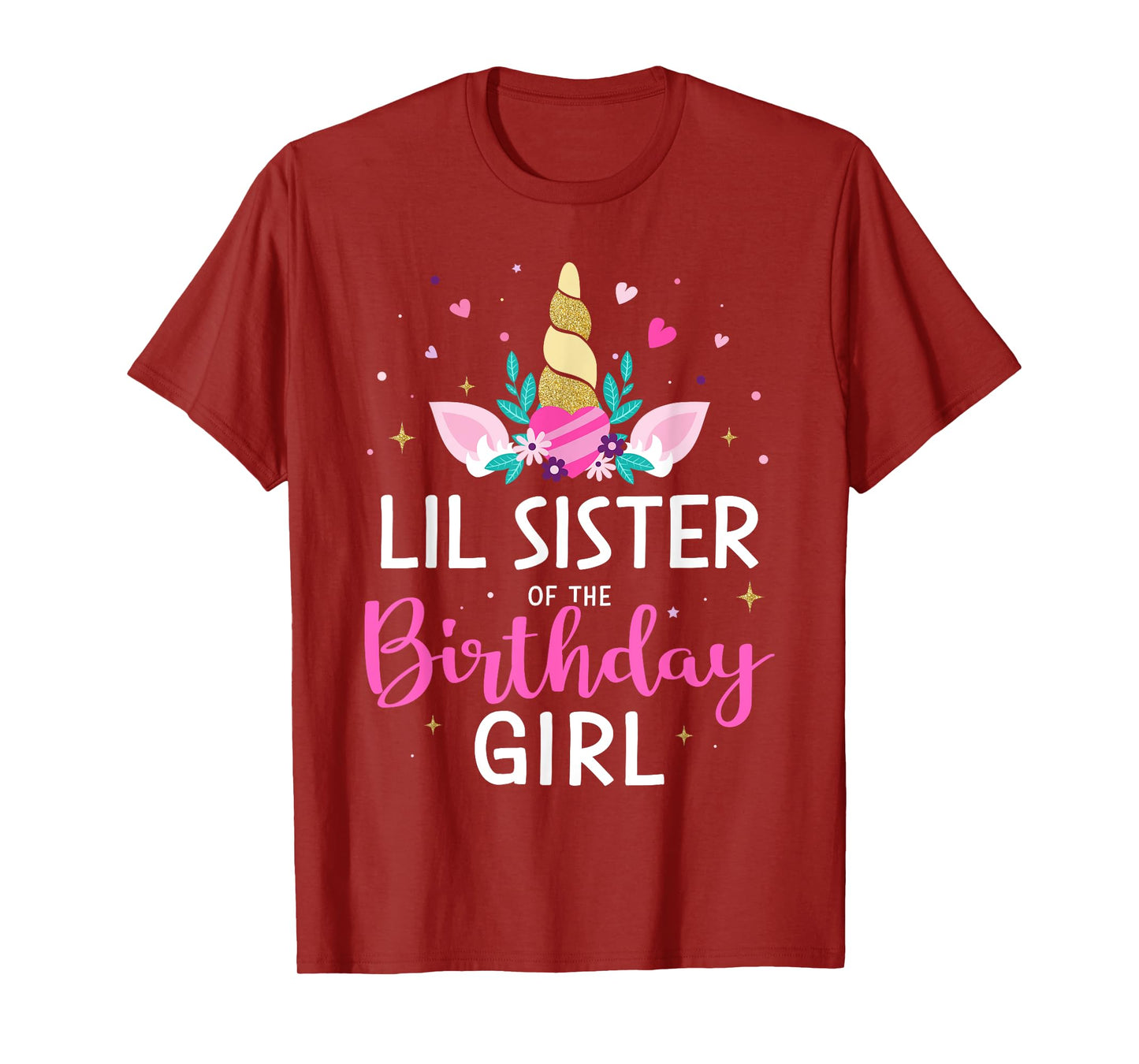 Lil sister of birthday girl matching family unicorn party T-Shirt
