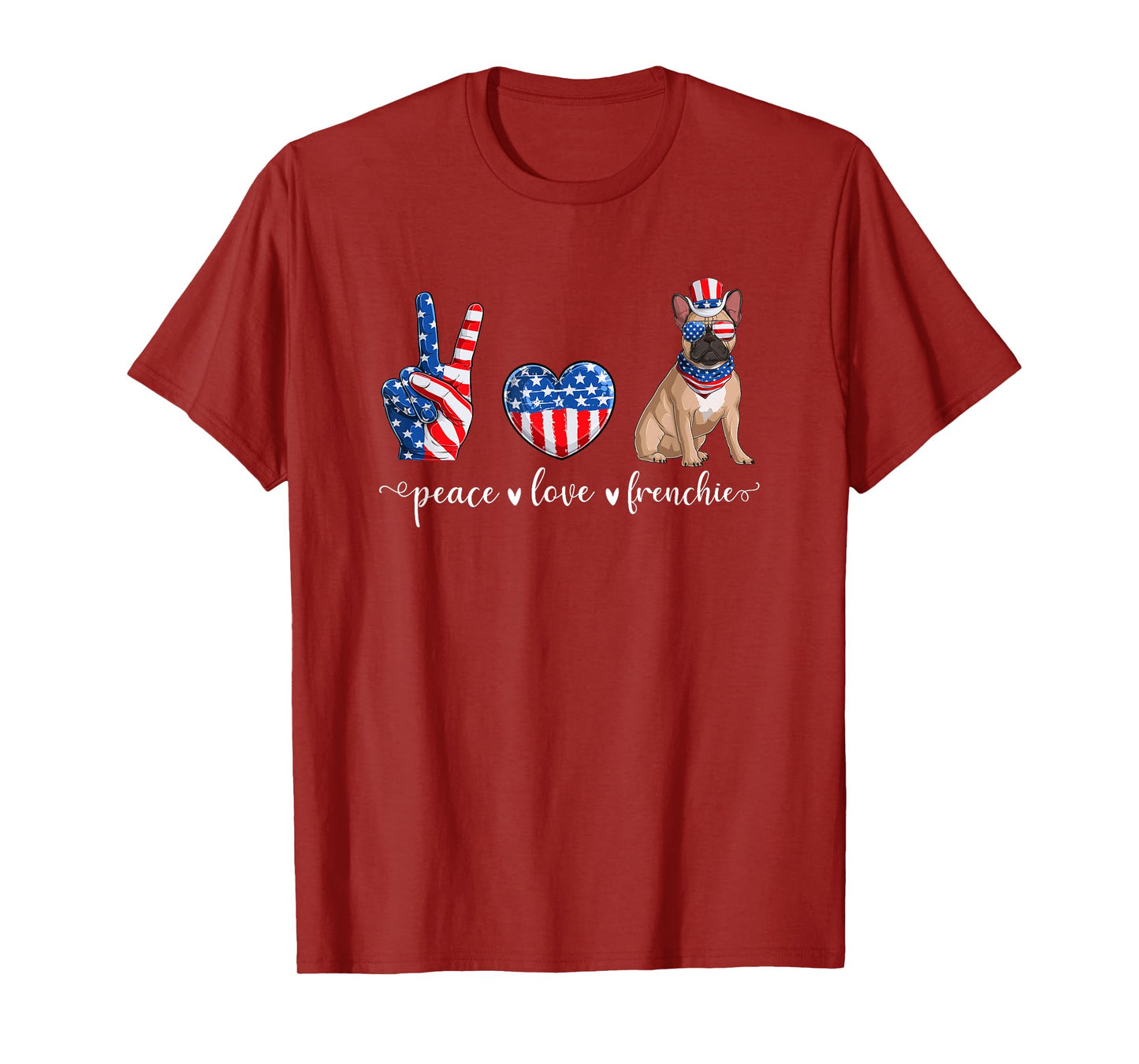 Peace Love Frenchie Patriotic US Flag 4th July T-Shirt