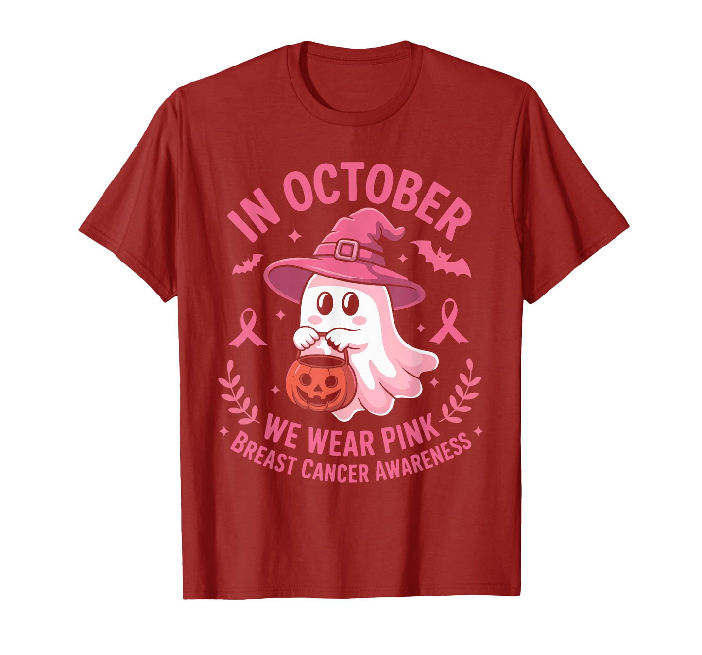Halloween Ghost in October We Wear Pink Breast Cancer Women T-Shirt