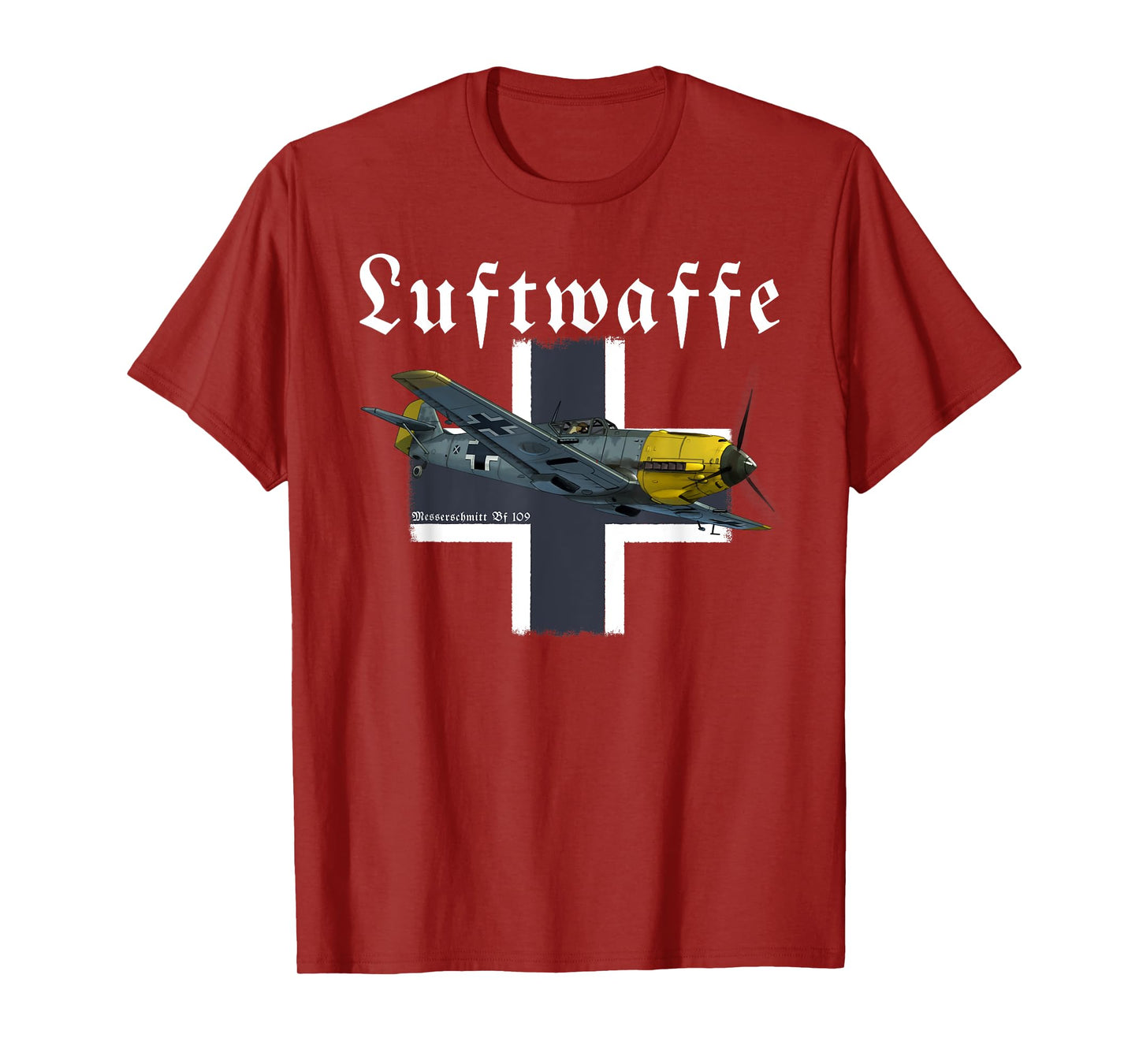 Military Aviation Graphic Design Gifts German Warbird I Messerschmitt BF-109 I WW2 Airplane Graphic T-Shirt Black Unisex-Adults Small Classic Fit Short Sleeve