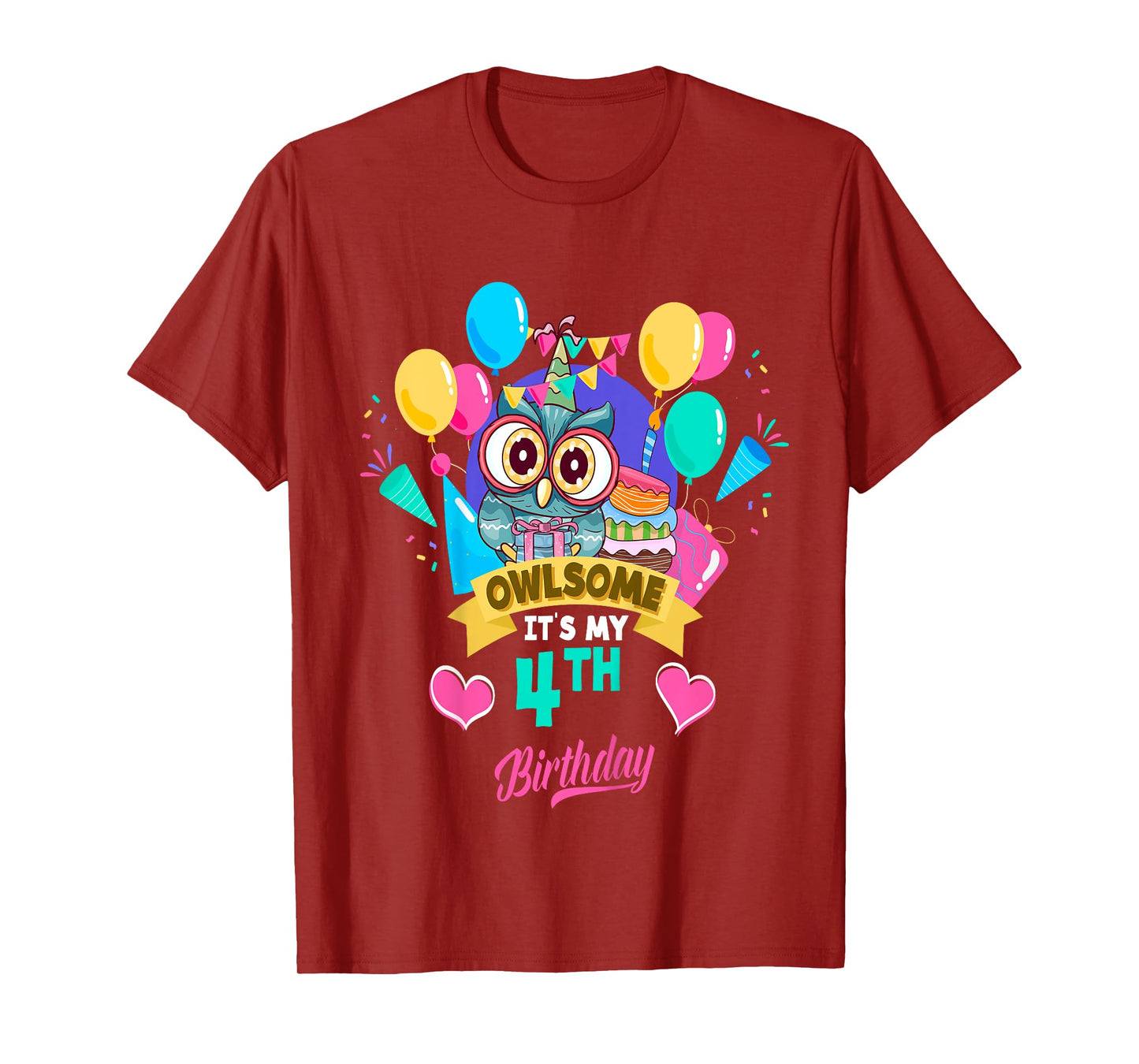 Four Year Old Birthday Owlsome It's My 4th Birthday Owl T-Shirt