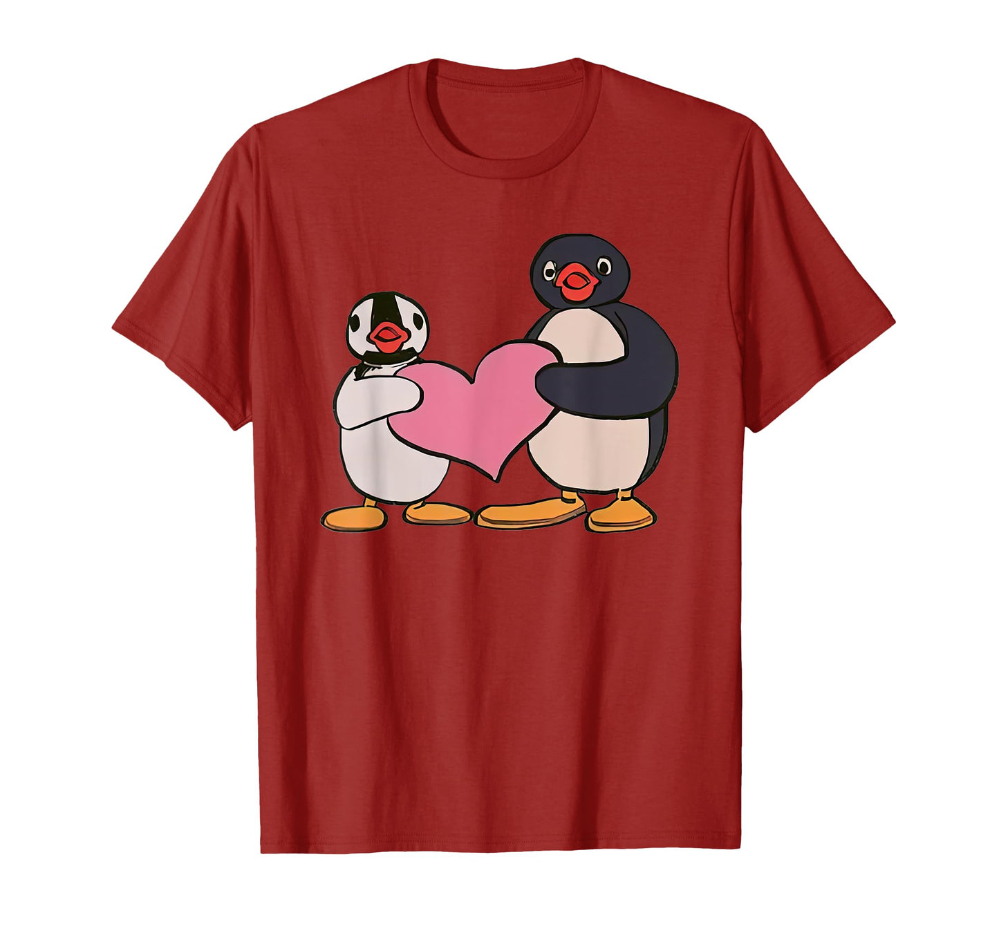 Cute Pingu And Pinga Penguin Holding Heart T-Shirt