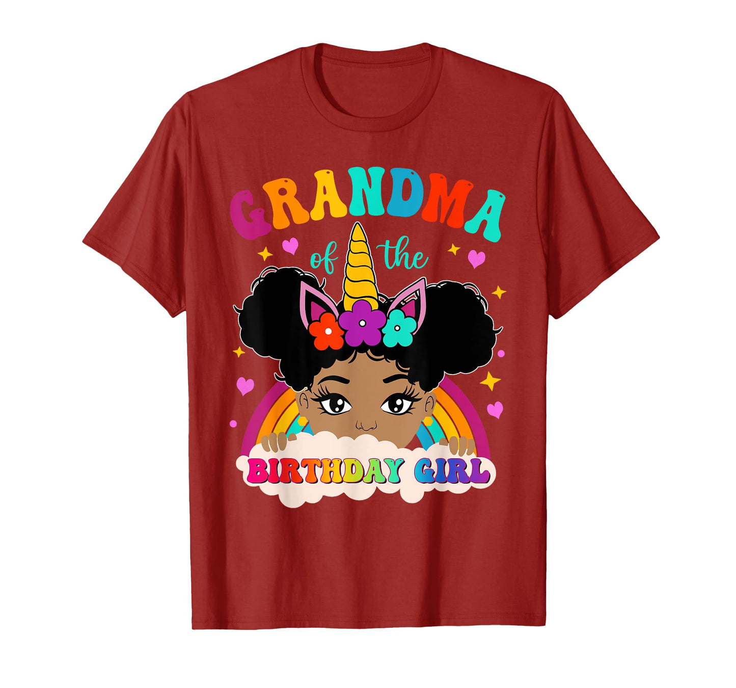 Grandma of The Birthday Girl Rainbow Afro Melanin Unicorn T-Shirt