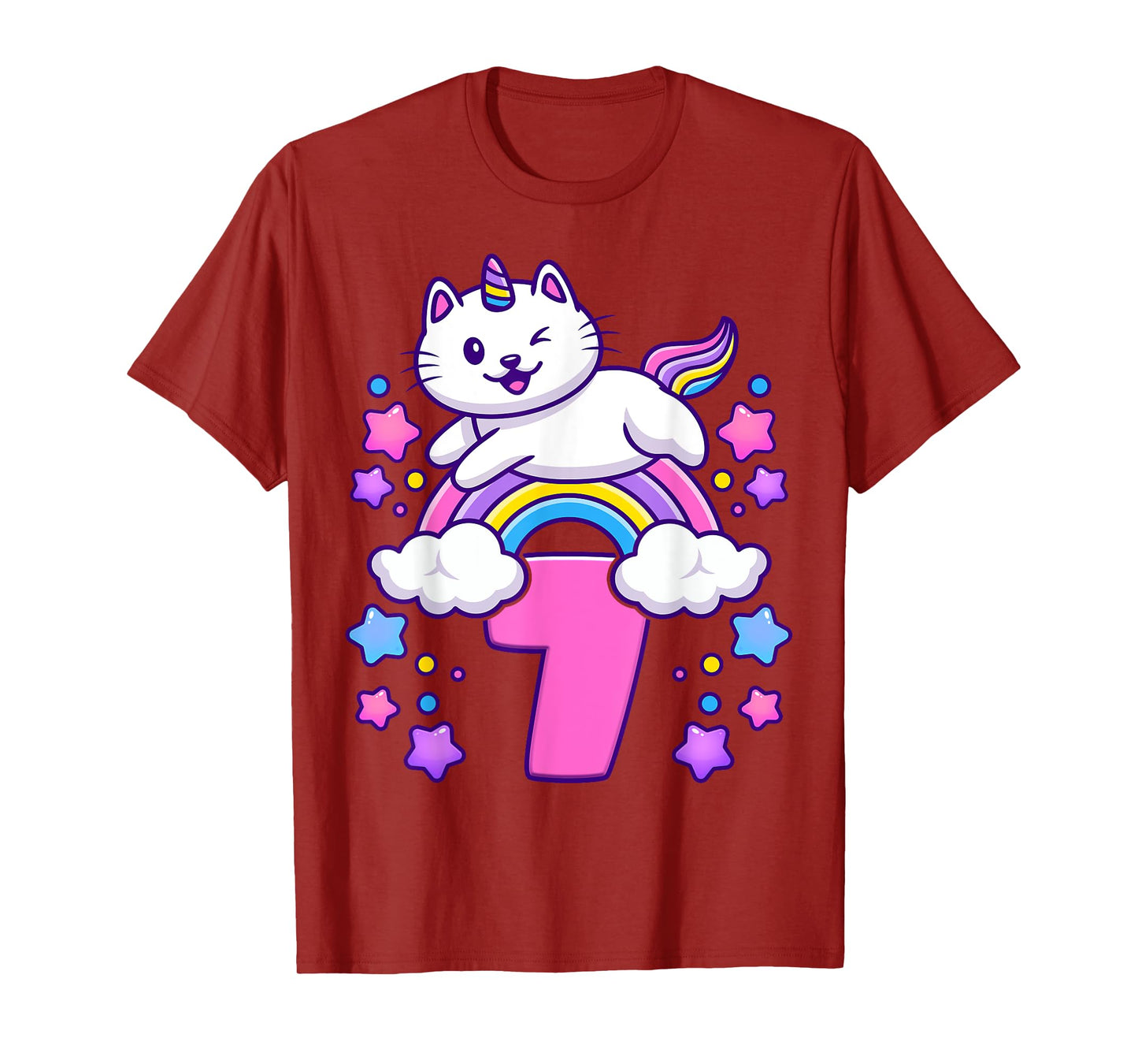 Birthday girl 7 years old, cat, unicorn, 7th birthday T-Shirt