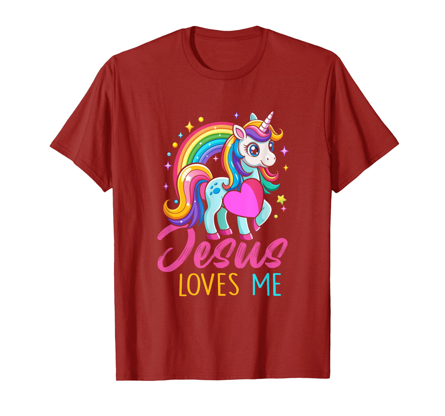 Kids Jesus Loves Me Christian Bible Girls Rainbow Unicorn T-Shirt
