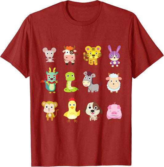 Cute Chinese Zodiac Animal Signs Lunar New Year 2025 T-Shirt