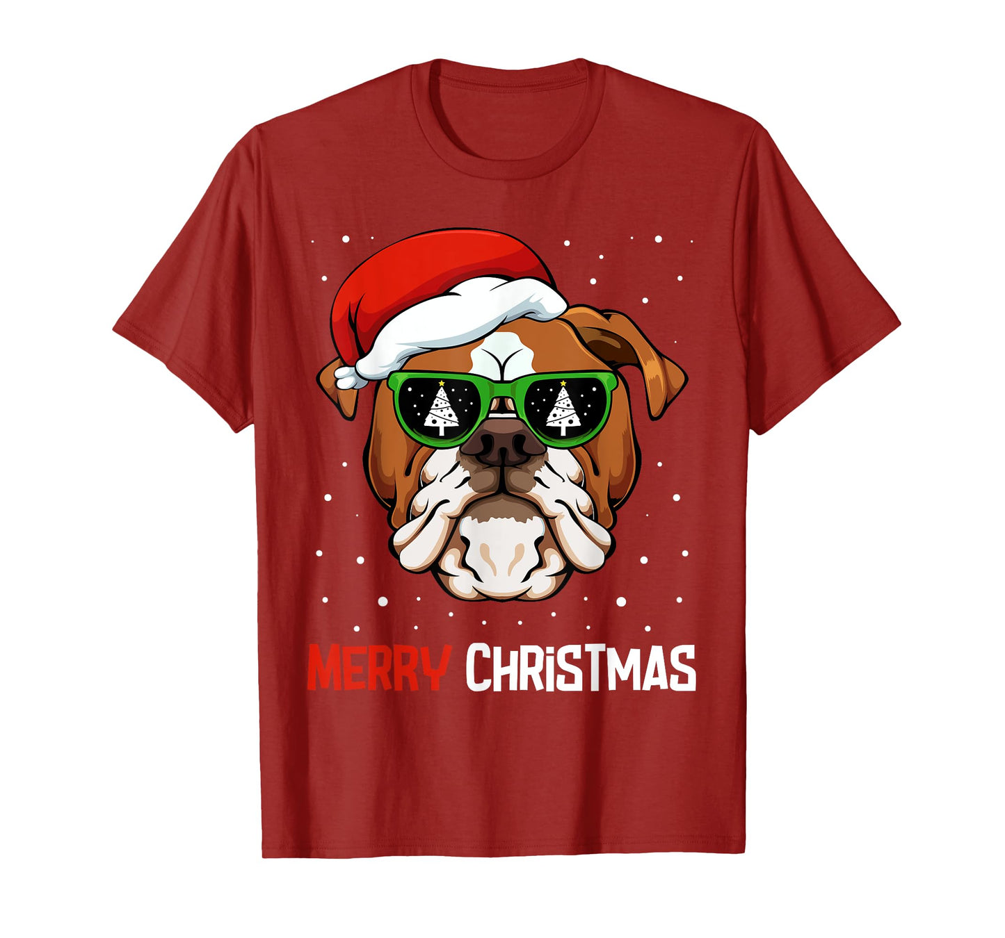 English Bulldog Santa Hat Christmas Pajama Dog X-Mas Tree T-Shirt