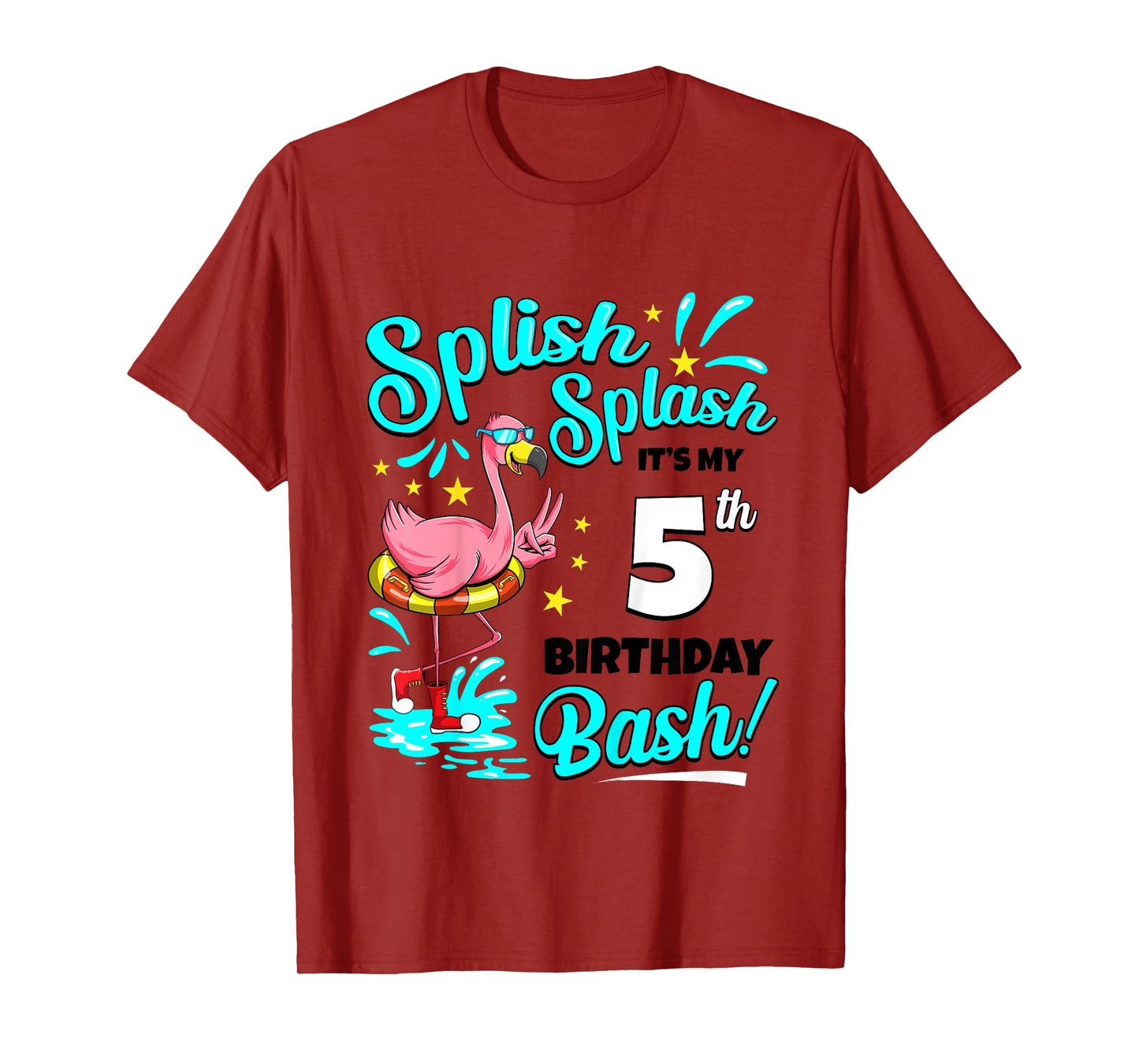 5th Birthday Flamingo 5 Years Old Pool Party Summer T-Shirt