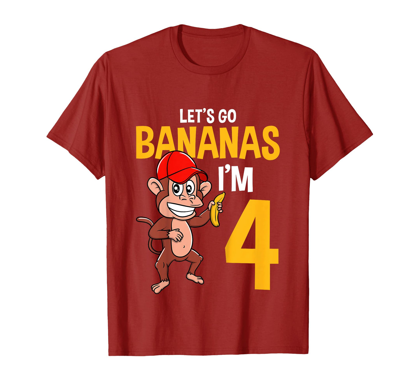 Kids Lets Go Bananas 4th Birthday Monkey 4 Year Old Boy Girl T-Shirt