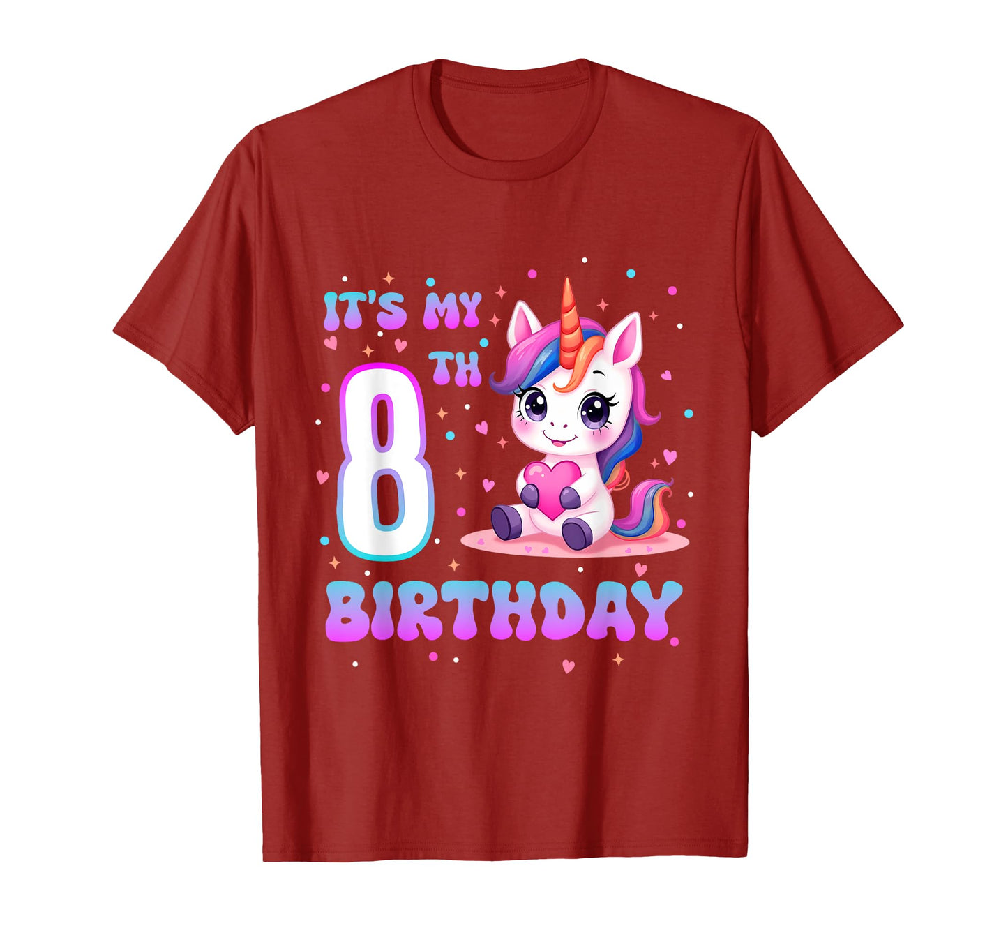 It’s My 8th Birthday Girl 8 Year Old Cute Unicorn Party T-Shirt