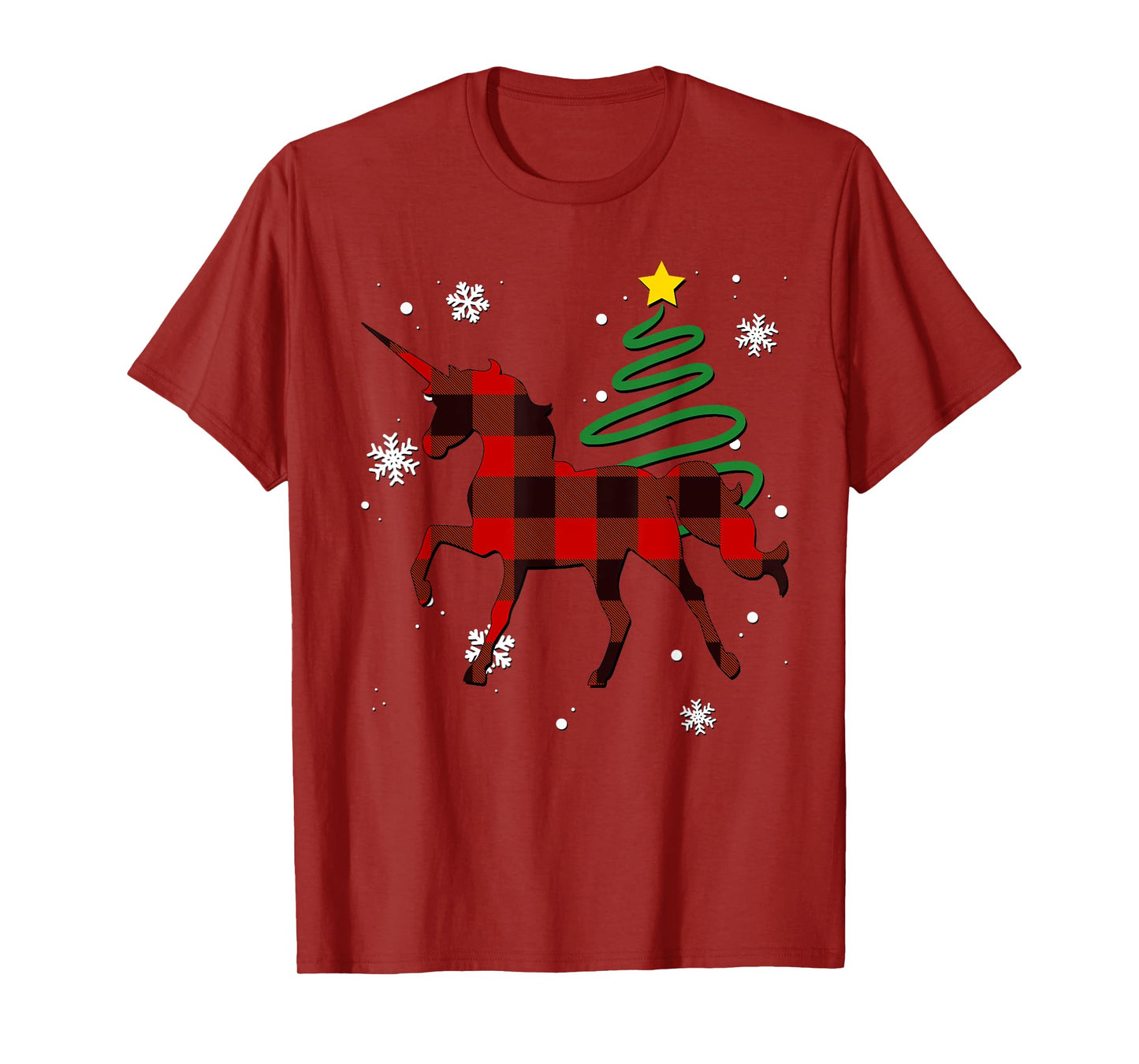 Red Plaid Unicorn Buffalo Magical Family Pyjama Christmas T-Shirt