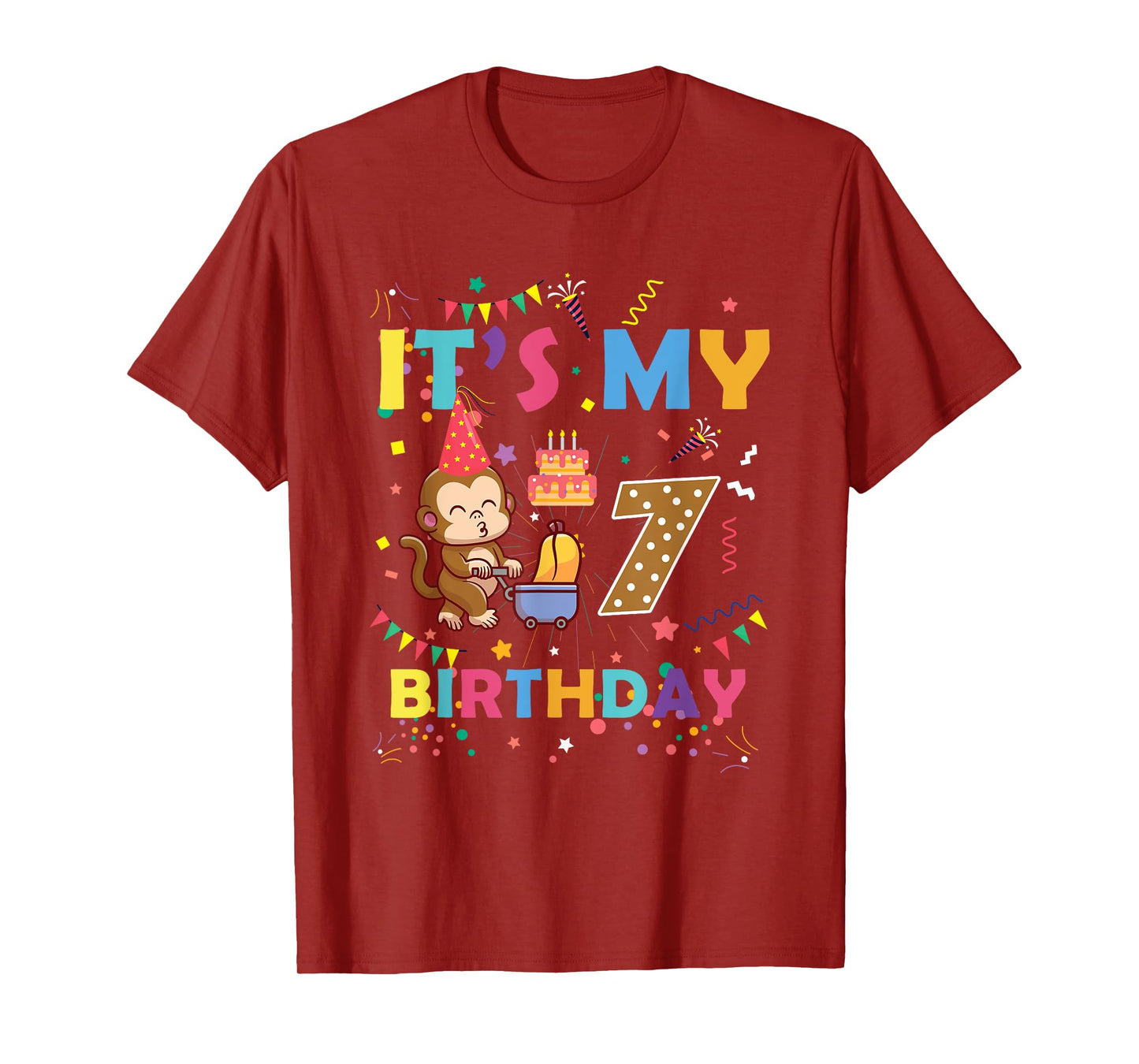 It's My 7th Birthday Monkey 7 Year Old Boys Girls Kids T-Shirt