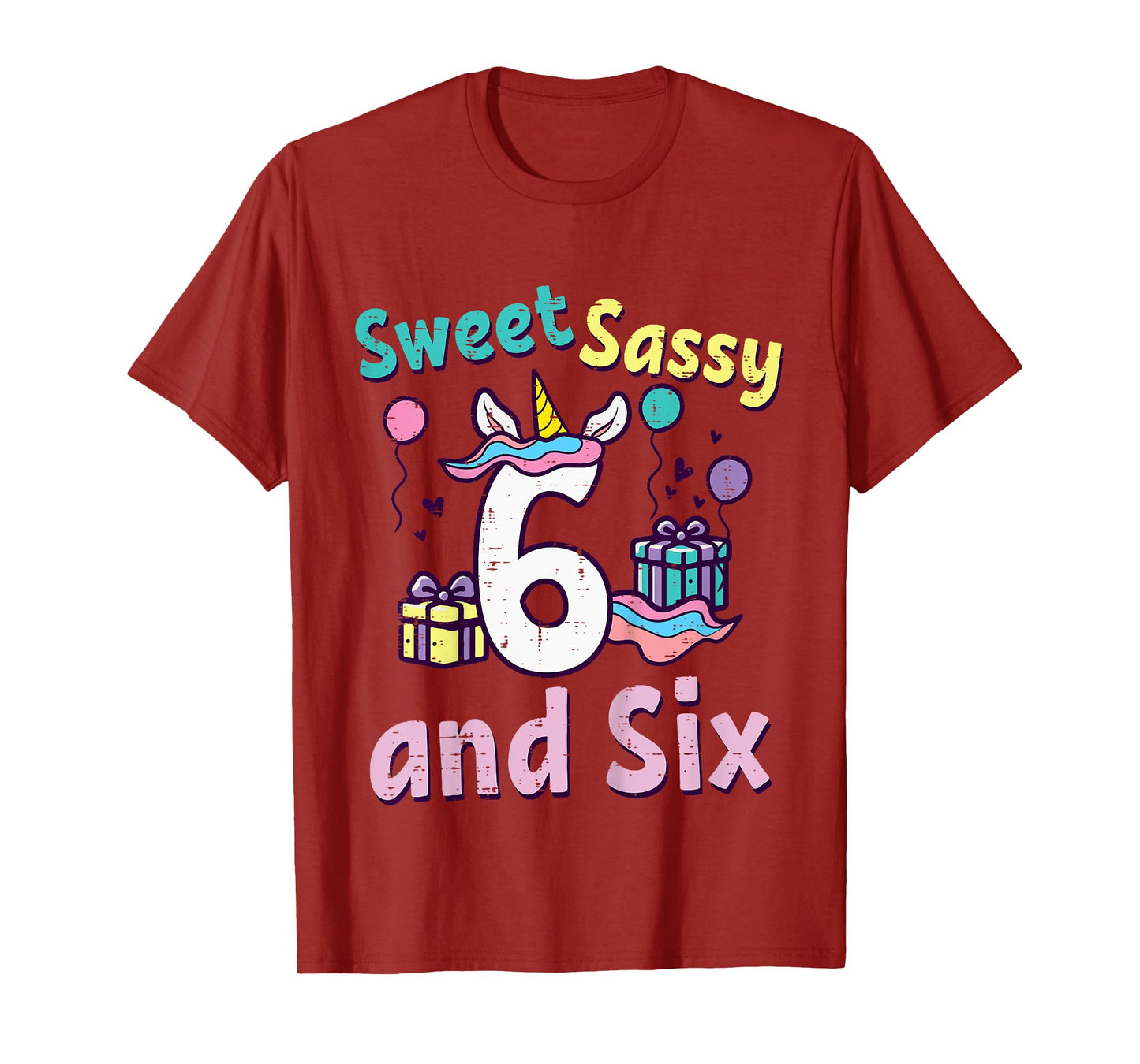 6th Birthday Unicorn Sweet Sassy Six 6 Year Old Bday Girls T-Shirt