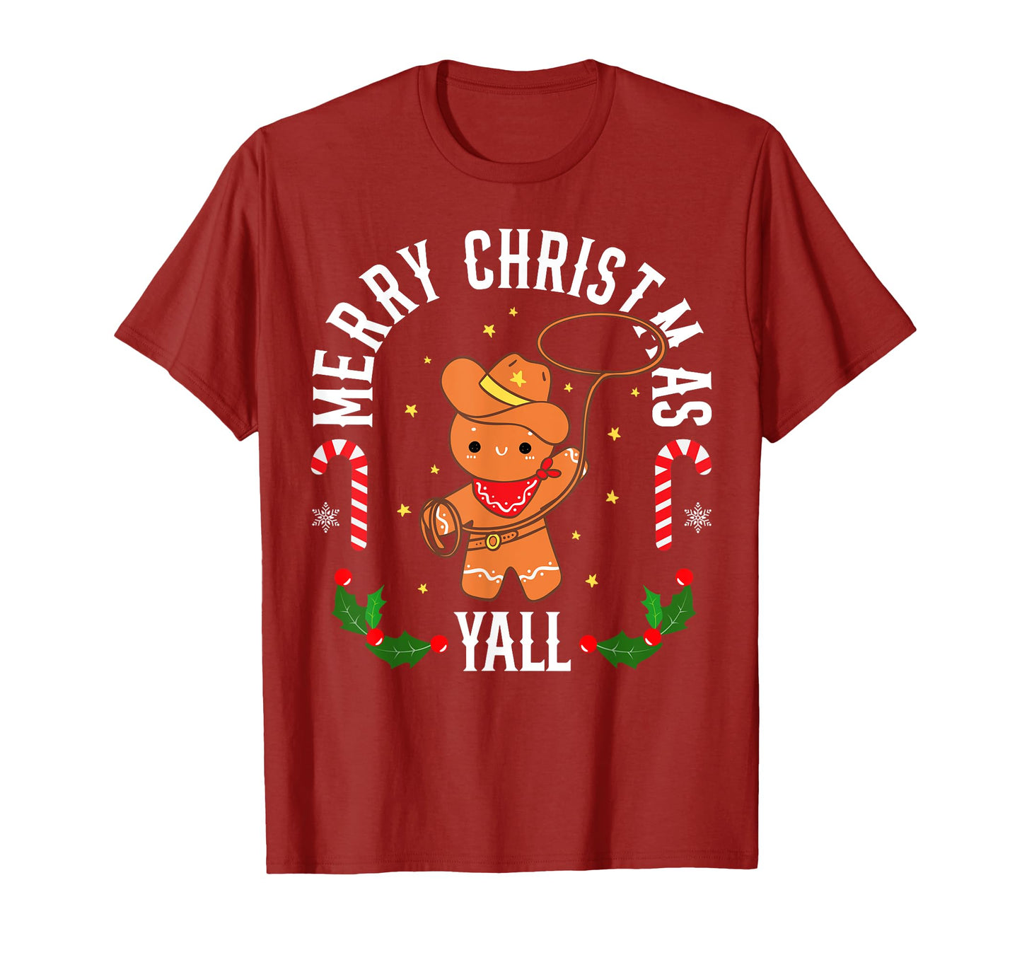 Merry Christmas Yall Gingerbread Cowboy Man Howdy Retro Xmas T-Shirt