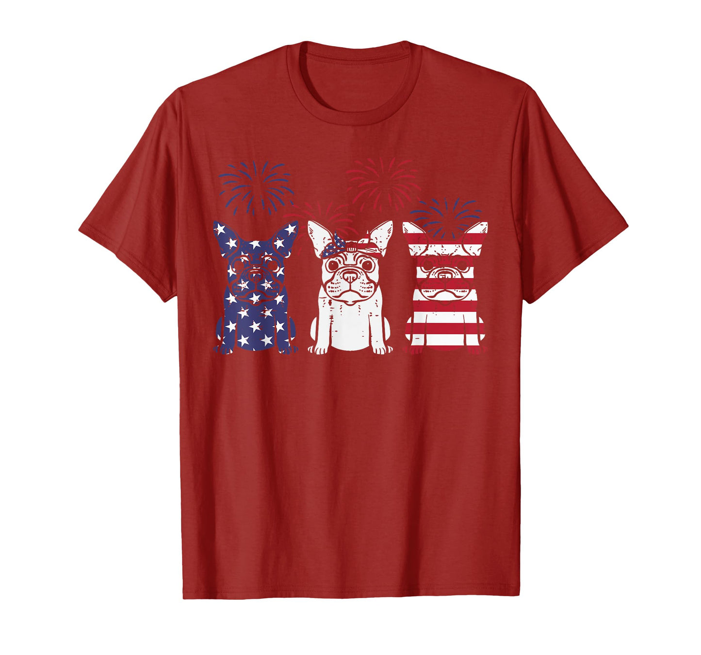 3 US Flag French Bulldogs 4th Of July Patriotic Frenchie Dog T-Shirt